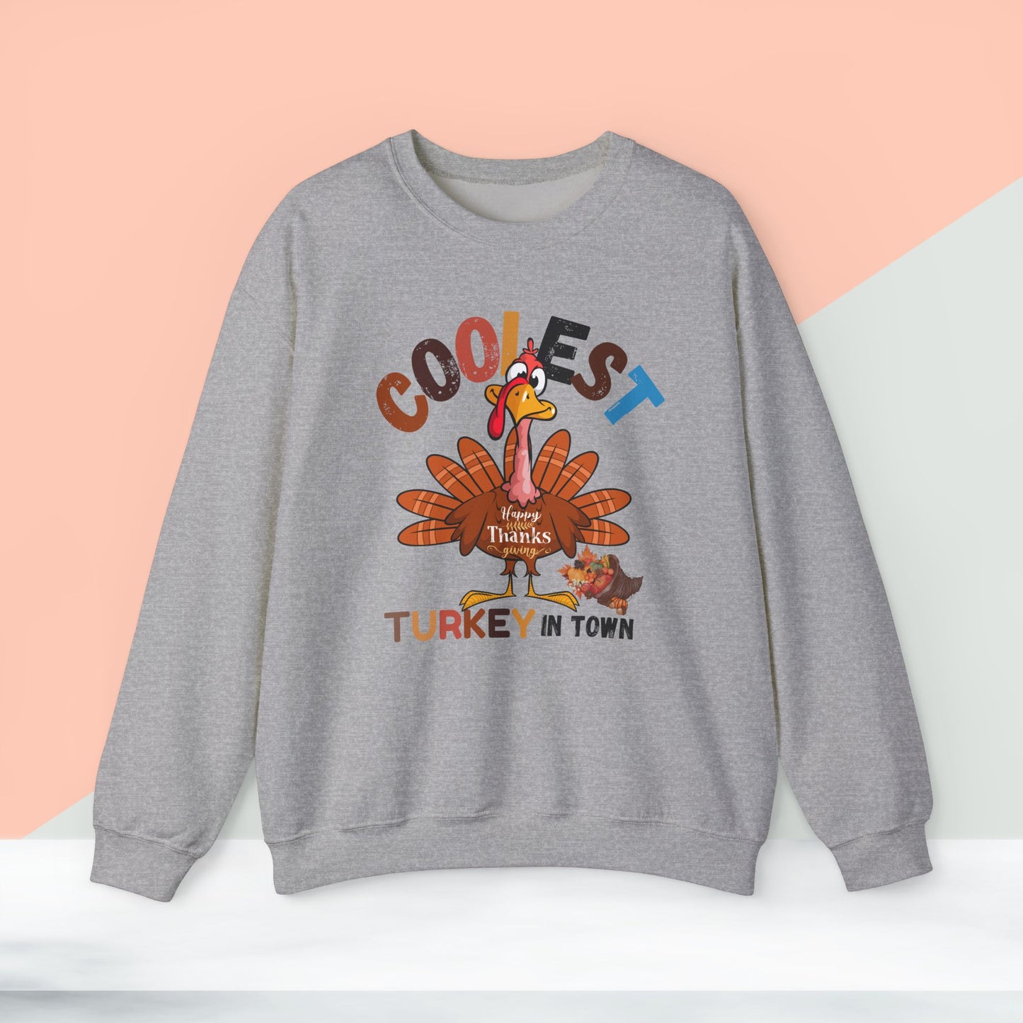 Coolest Turkey in Town Sweatshirt, HappyThanksgiving Sweatshirt - Unisex Heavy Blend, Happy Thanksgiving2024 Sweatshirt, Thanksgiving Gift, Festive Sweatshirt.