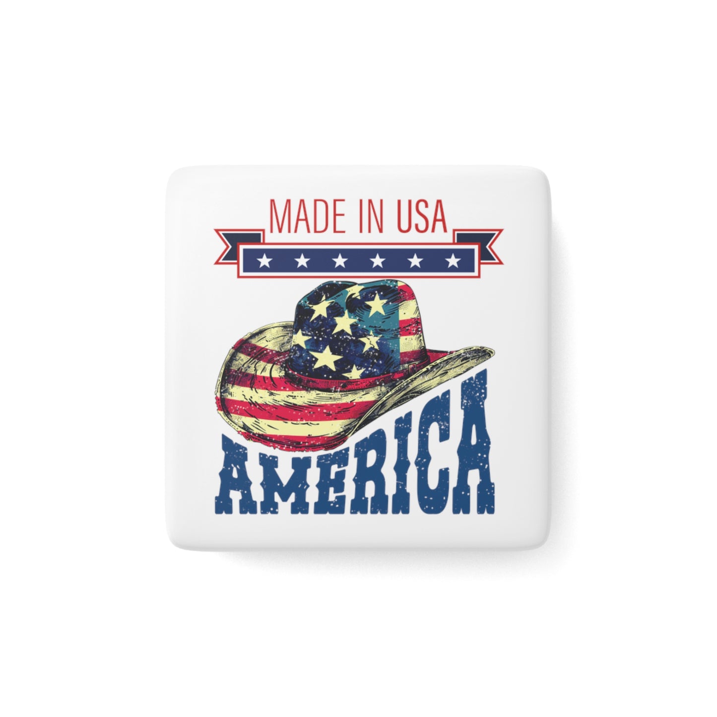 Happy 4th of July Porcelain Magnet, Square, Flag, Peace Love America. Proud To Be An American, Red White Blue Magnet, God Bless America Magnet.