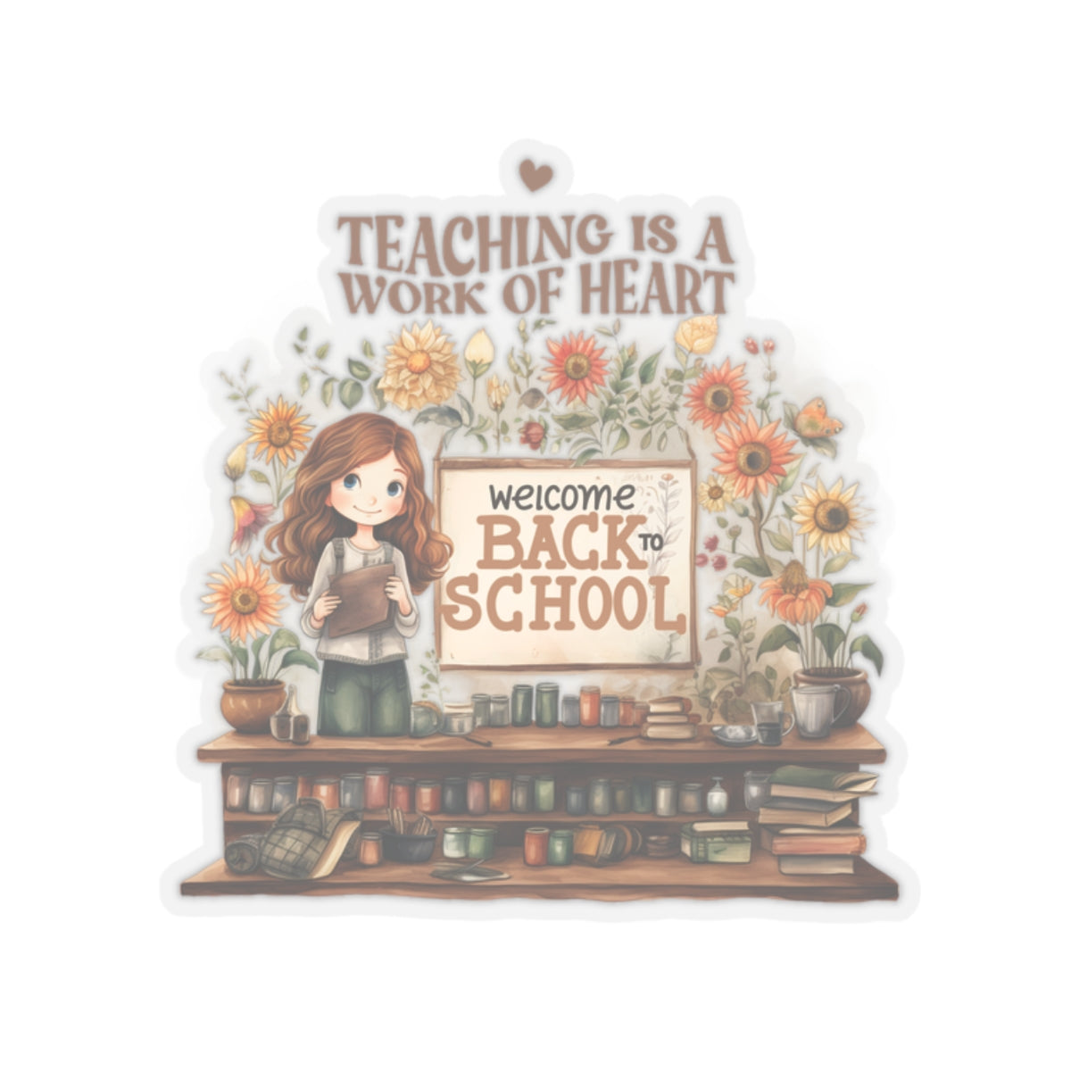 Teaching Is A Work Of Heart Back To School Kiss-Cut Stickers, First Grade Squad Kiss-Cut Stickers, Gift for First graders, Ready for School, Back to Learning.
