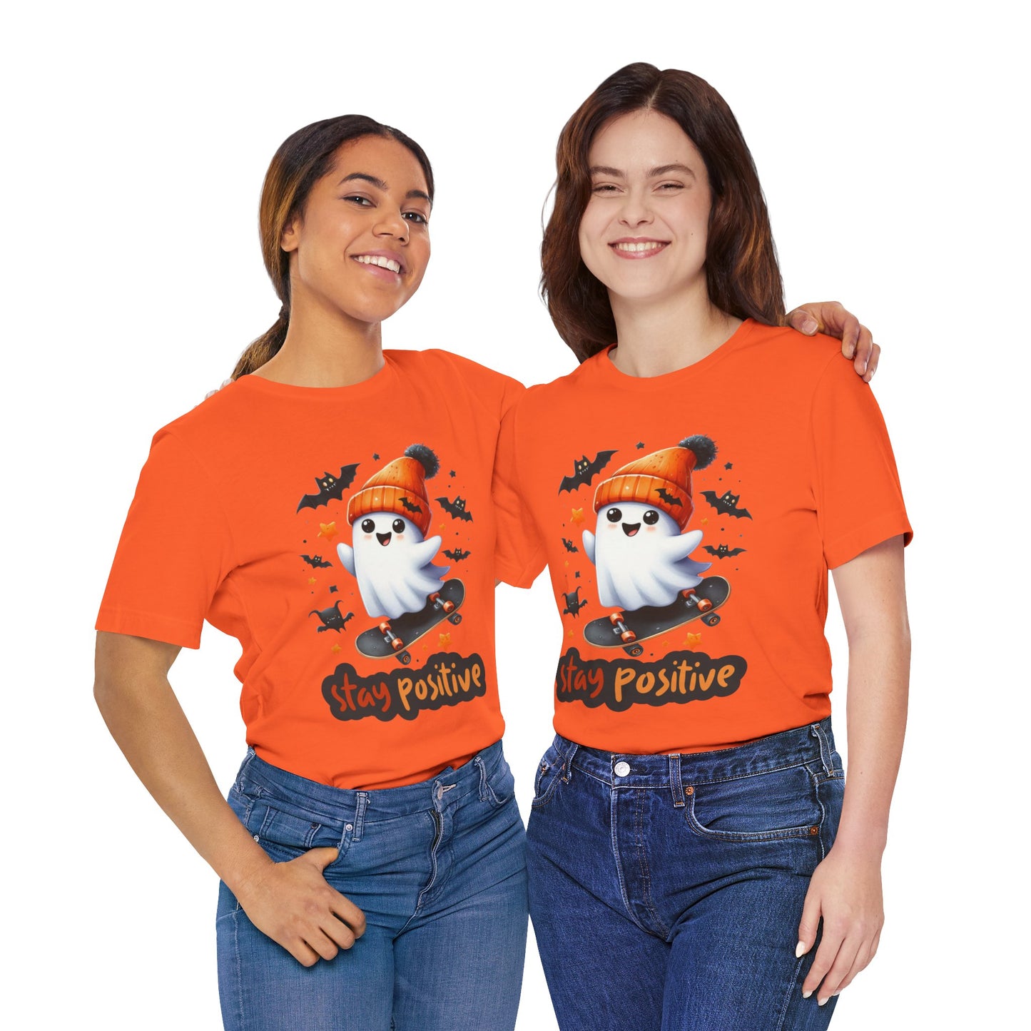 Stay Positive Cute Ghost T-shirt, Happy Halloween Skeleton T-shirt, Happy Halloween T-shirt, Trick Or Treat T-shirt, Halloween T-shirt, Cool Halloween T-shirt, Spooky T-shirt,