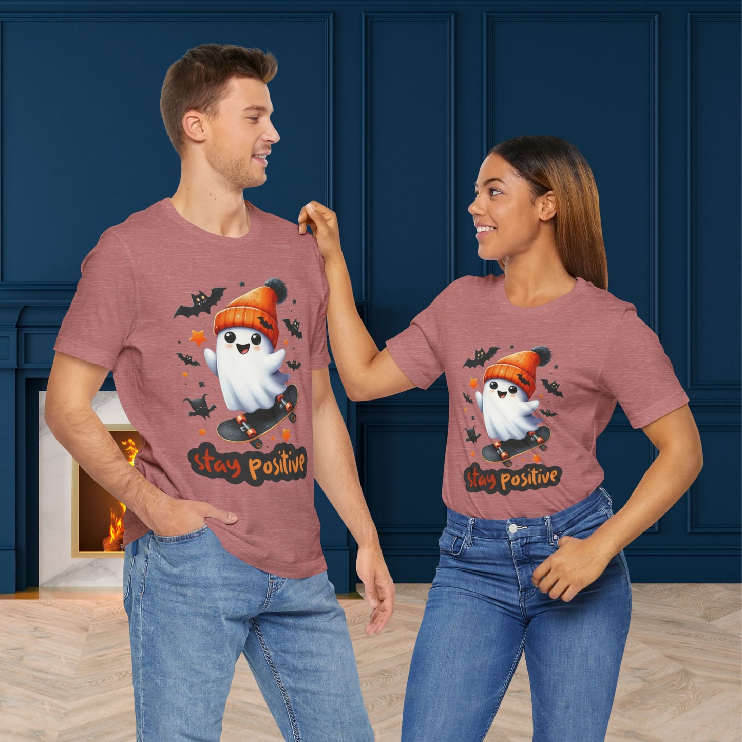 Stay Positive Cute Ghost T-shirt, Happy Halloween Skeleton T-shirt, Happy Halloween T-shirt, Trick Or Treat T-shirt, Halloween T-shirt, Cool Halloween T-shirt, Spooky T-shirt,