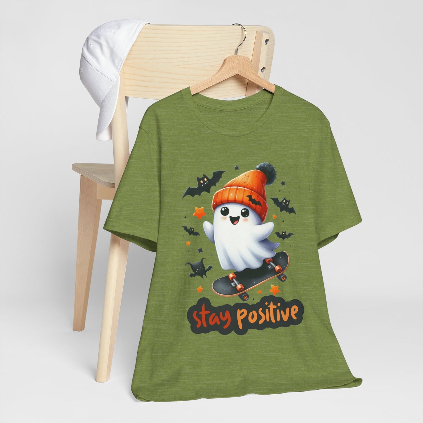 Stay Positive Cute Ghost T-shirt, Happy Halloween Skeleton T-shirt, Happy Halloween T-shirt, Trick Or Treat T-shirt, Halloween T-shirt, Cool Halloween T-shirt, Spooky T-shirt,