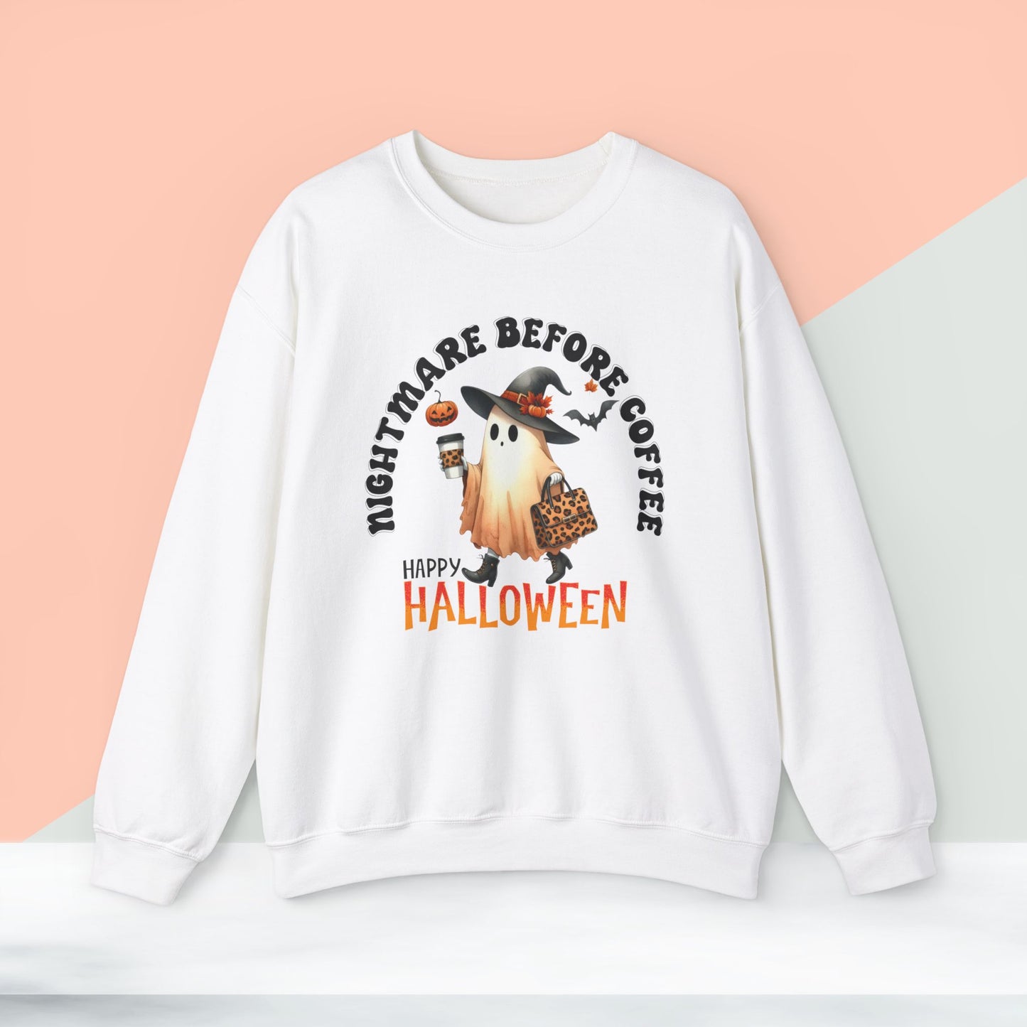 Nightmare Before coffee Happy Halloween Sweatshirt, Happy Halloween Sweatshirt - Unisex Heavy Blend Crewneck, Halloween Sweatshirt, Cute Spooky Ghost sweatshirt.