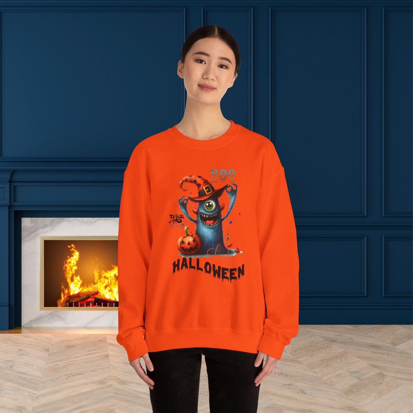Boo Happy Halloween Sweatshirt, Happy Halloween Sweatshirt - Unisex Heavy Blend Crewneck, Halloween Sweatshirt, Cute Spooky Ghost sweatshirt.
