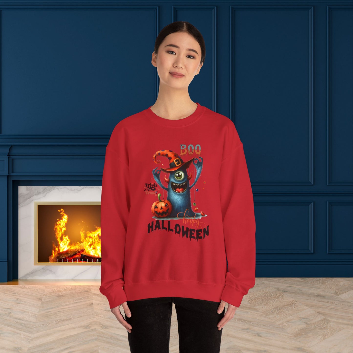 Boo Happy Halloween Sweatshirt, Happy Halloween Sweatshirt - Unisex Heavy Blend Crewneck, Halloween Sweatshirt, Cute Spooky Ghost sweatshirt.