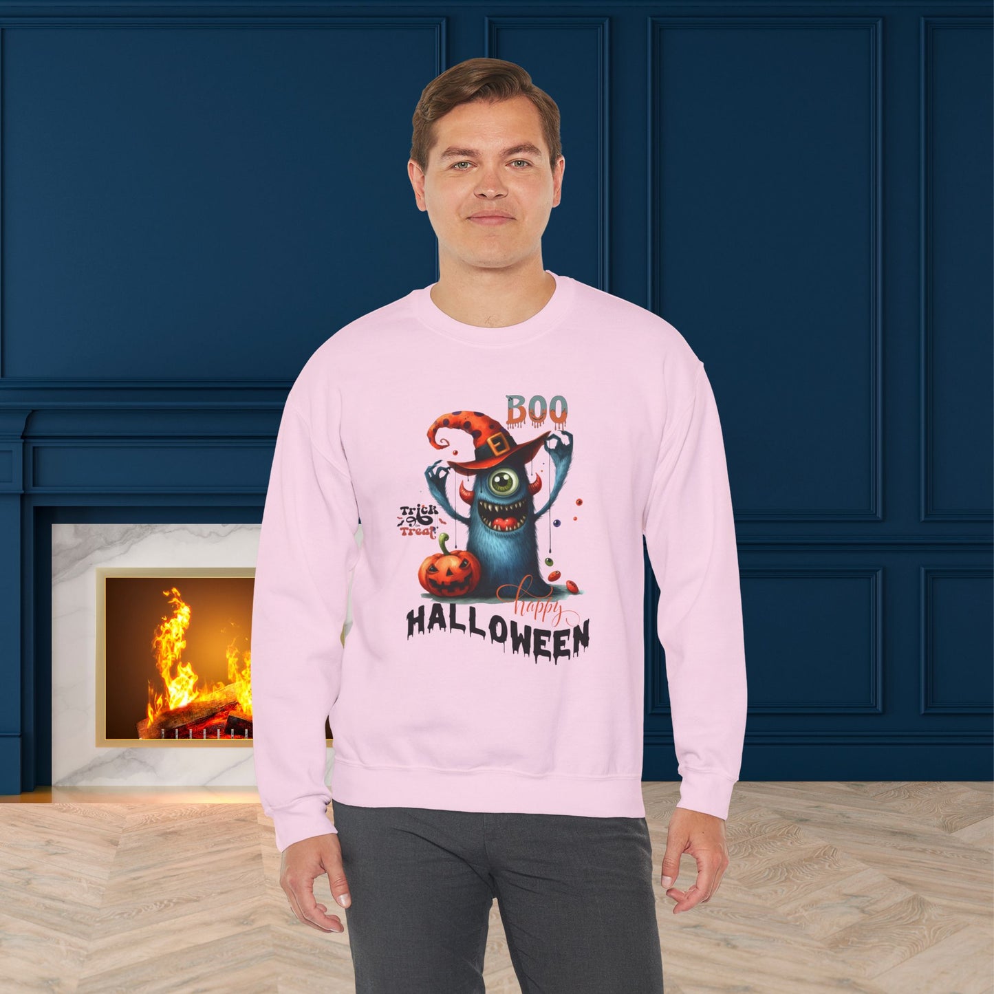 Boo Happy Halloween Sweatshirt, Happy Halloween Sweatshirt - Unisex Heavy Blend Crewneck, Halloween Sweatshirt, Cute Spooky Ghost sweatshirt.