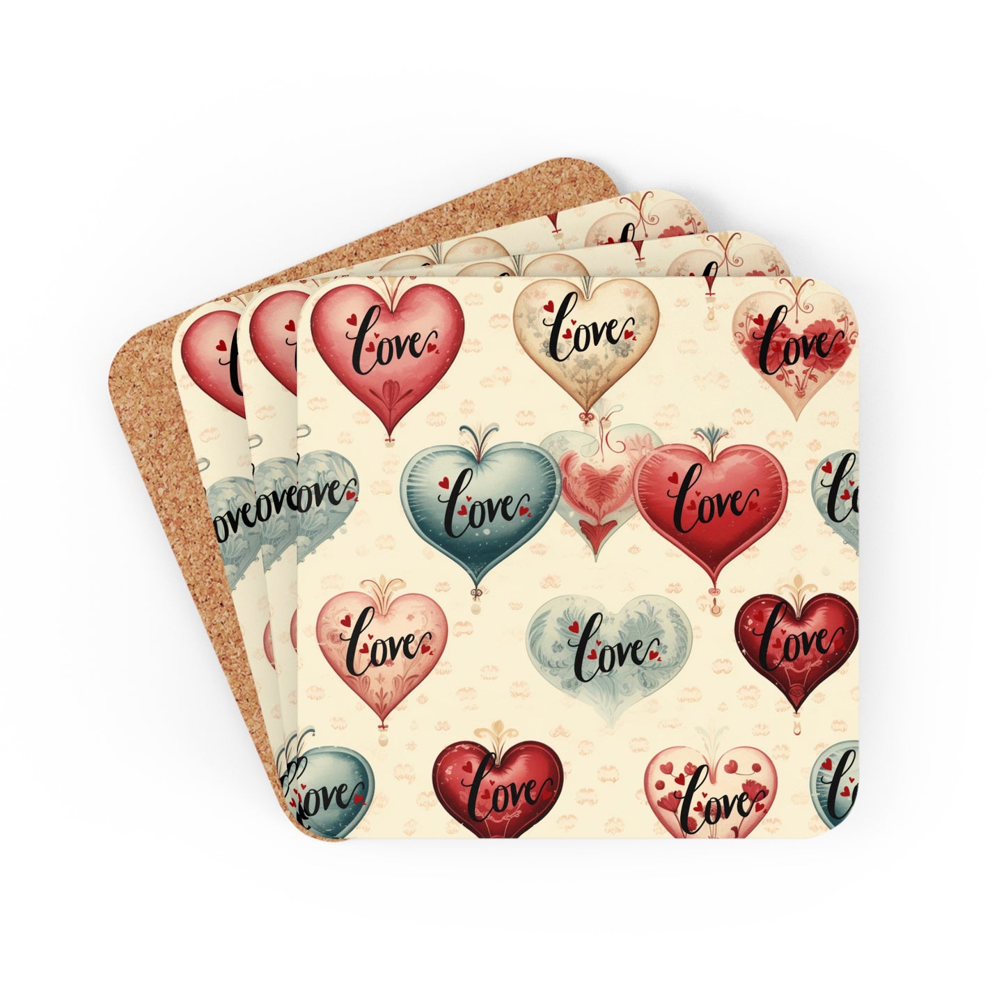 Happy Valentines Day Corkwood Coaster Set