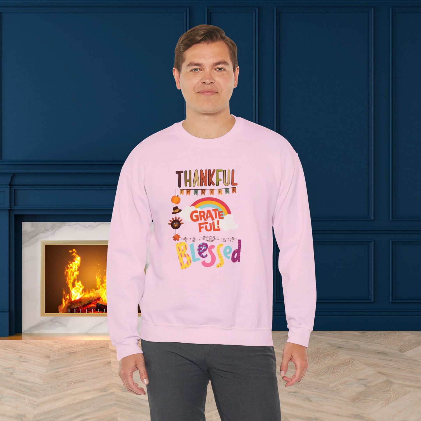 Thankful Grateful Blessed Sweatshirt, HappyThanksgiving Sweatshirt - Unisex Heavy Blend, Happy Thanksgiving2024 Sweatshirt, Thanksgiving Gift, Festive Sweatshirt.