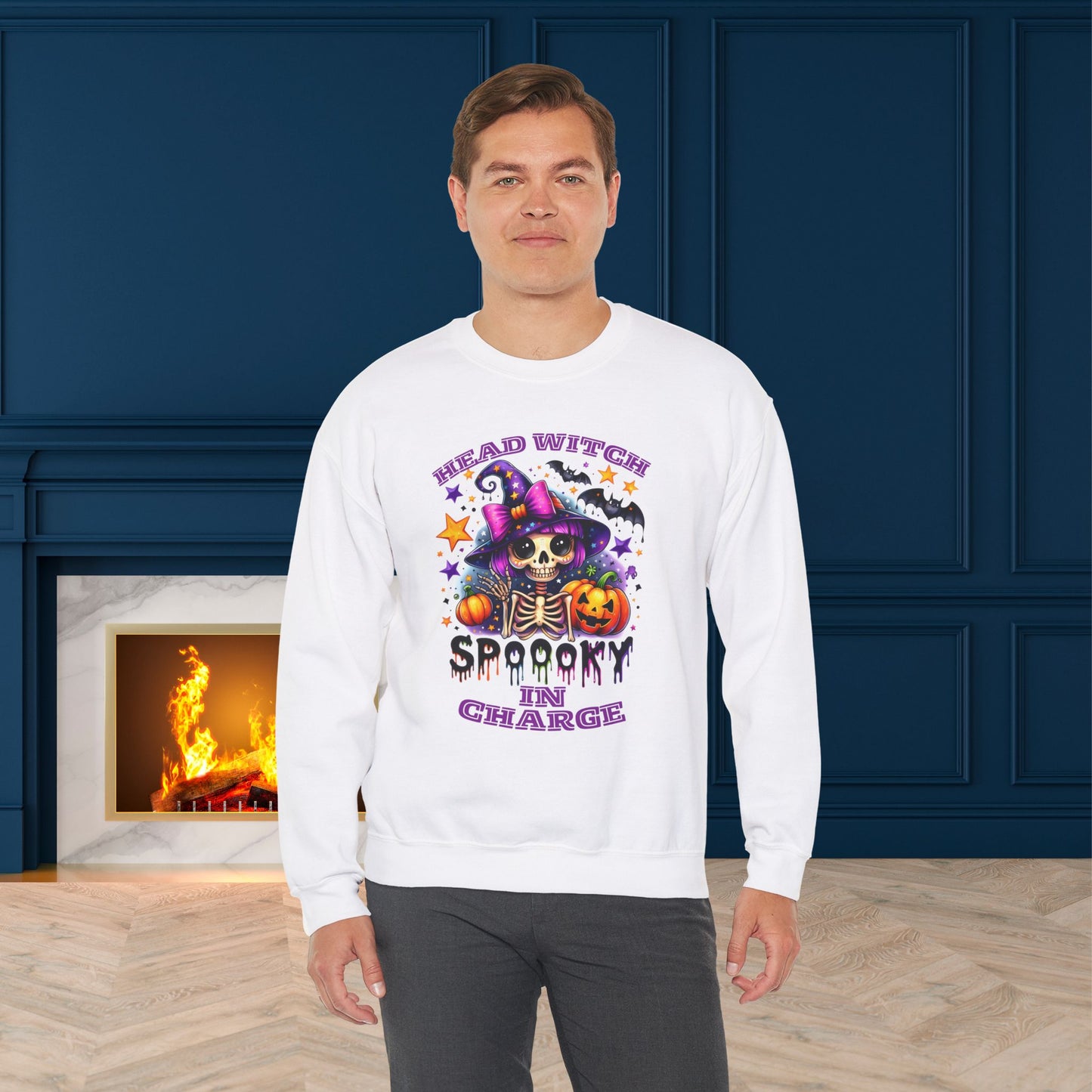 Head Witch In Charge Halloween Sweatshirt, Happy Halloween Sweatshirt - Unisex Heavy Blend Crewneck, Halloween Sweatshirt, Cute Spooky Ghost sweatshirt.