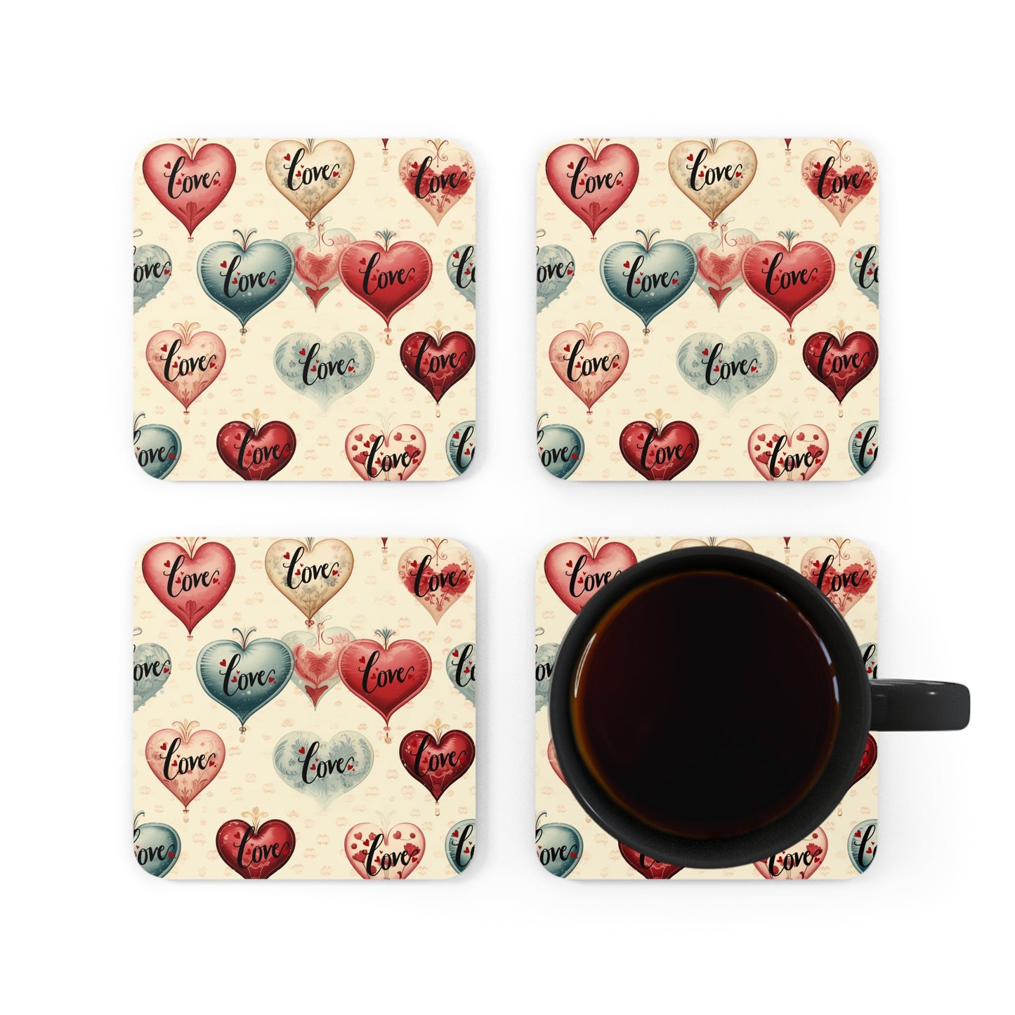 Happy Valentines Day Corkwood Coaster Set