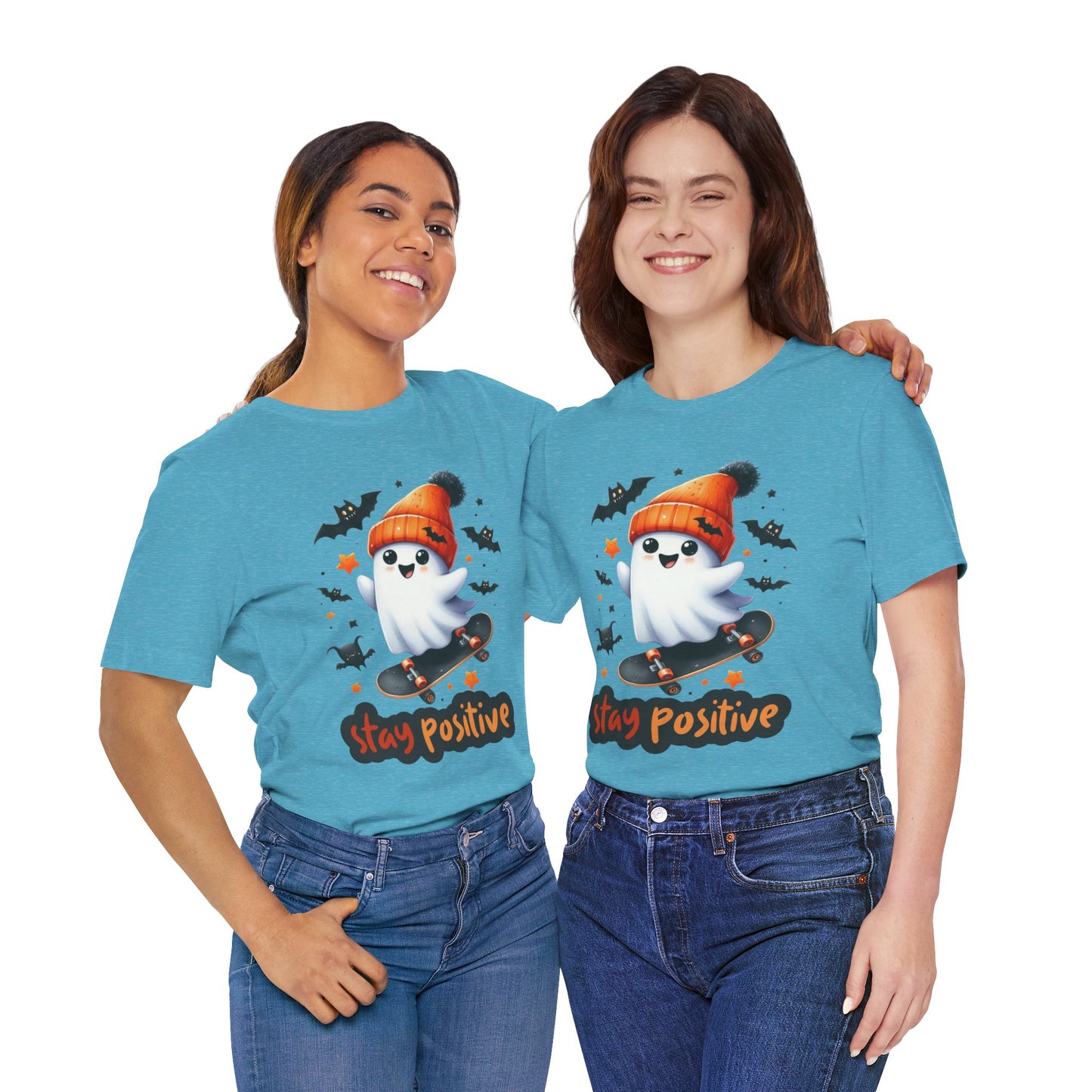 Stay Positive Cute Ghost T-shirt, Happy Halloween Skeleton T-shirt, Happy Halloween T-shirt, Trick Or Treat T-shirt, Halloween T-shirt, Cool Halloween T-shirt, Spooky T-shirt,