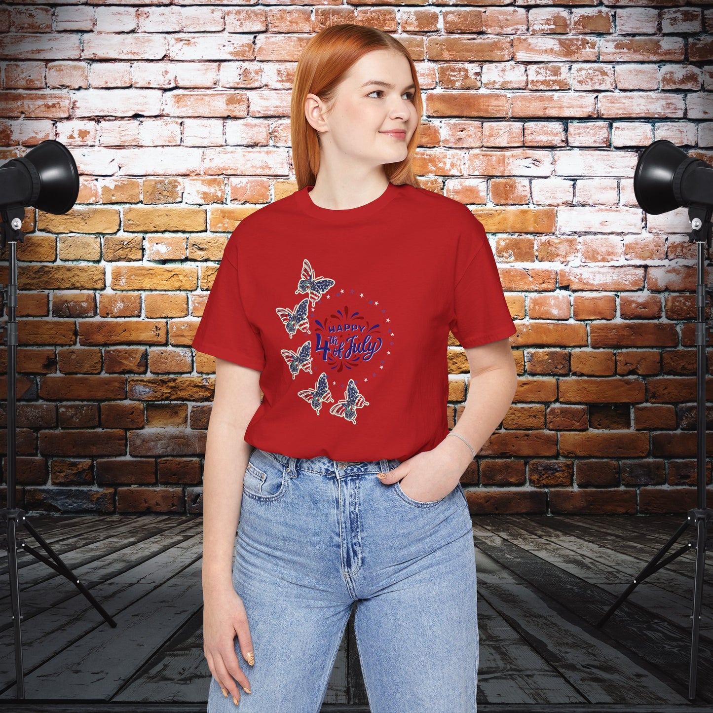 4th of July T-Shirt, Happy 4th Of July Butterfly T-Shirt, Fourth of July unisex jersey short sleeve.