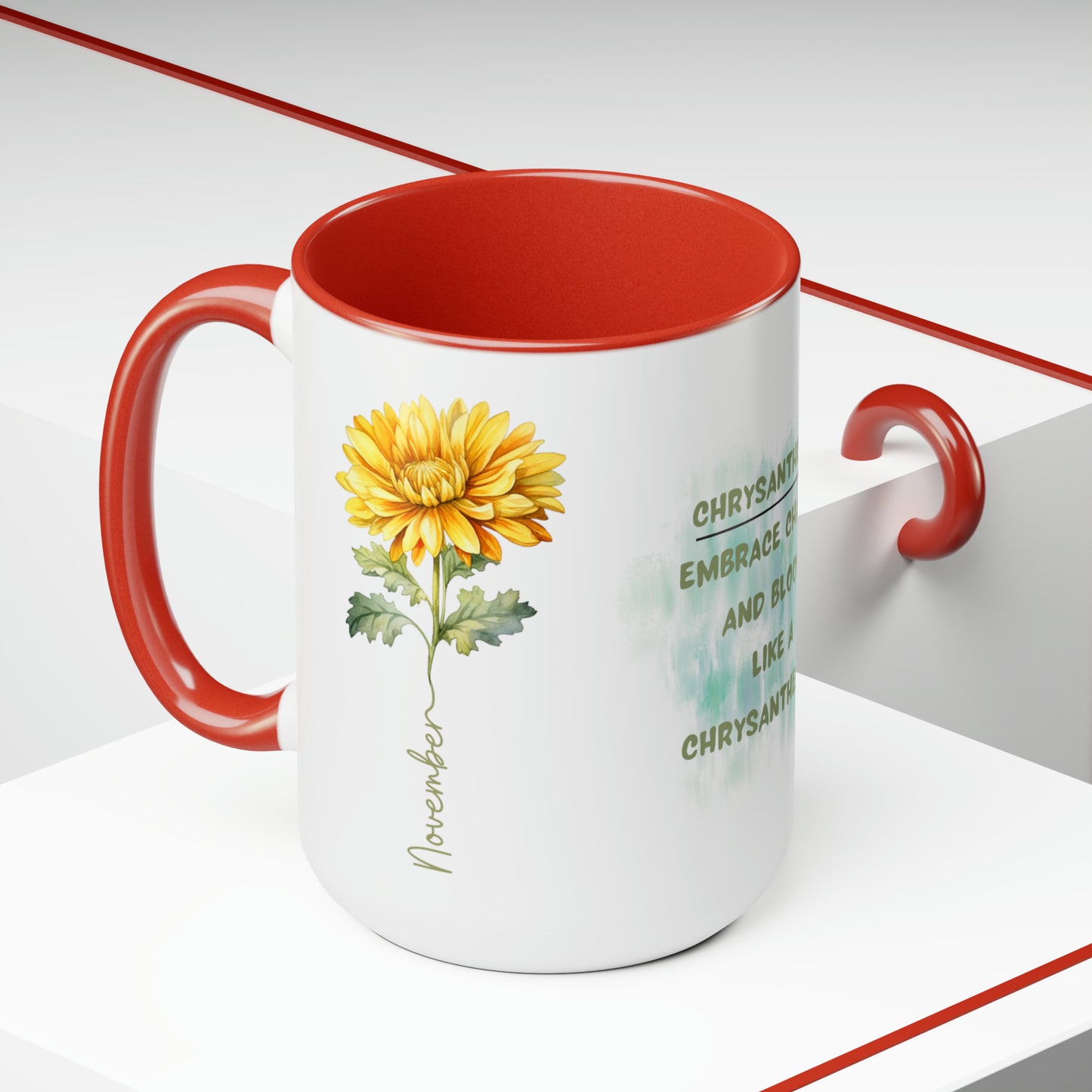 November Birth Month Flower Two-Tone Coffee Mugs, 15oz, Birth Month Flower mug.