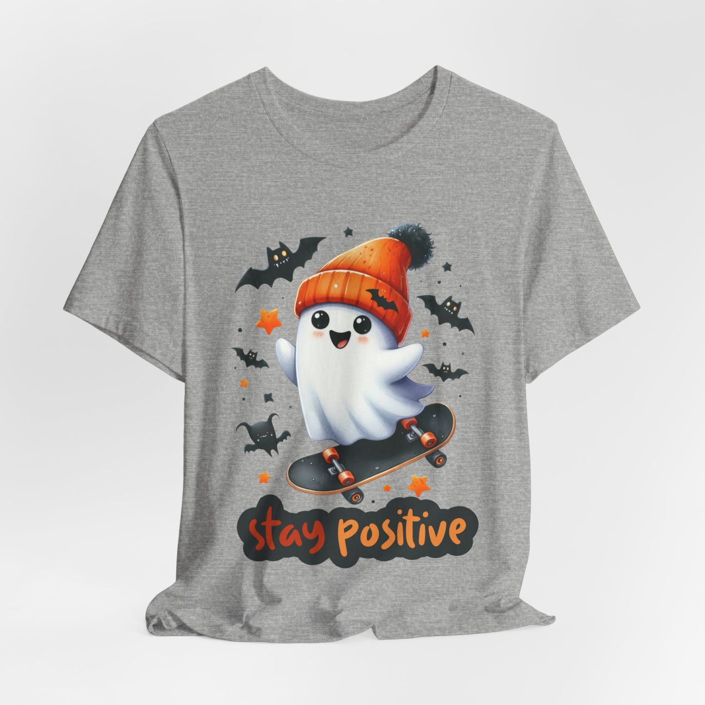 Stay Positive Cute Ghost T-shirt, Happy Halloween Skeleton T-shirt, Happy Halloween T-shirt, Trick Or Treat T-shirt, Halloween T-shirt, Cool Halloween T-shirt, Spooky T-shirt,