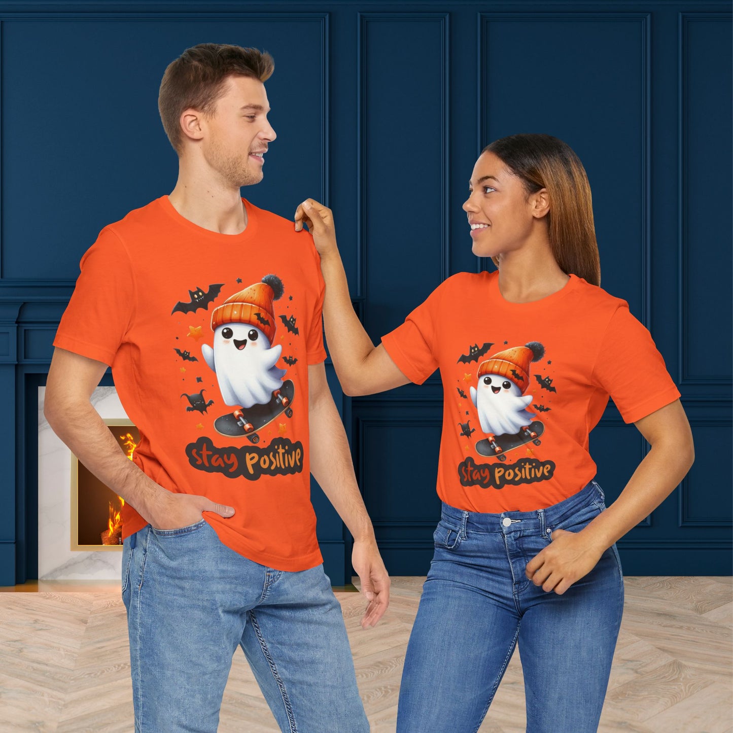 Stay Positive Cute Ghost T-shirt, Happy Halloween Skeleton T-shirt, Happy Halloween T-shirt, Trick Or Treat T-shirt, Halloween T-shirt, Cool Halloween T-shirt, Spooky T-shirt,