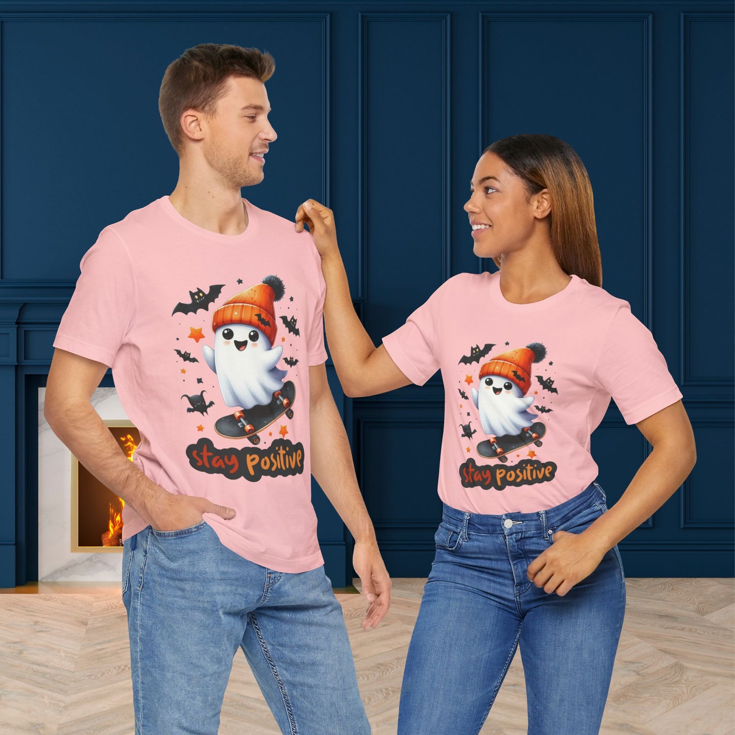 Stay Positive Cute Ghost T-shirt, Happy Halloween Skeleton T-shirt, Happy Halloween T-shirt, Trick Or Treat T-shirt, Halloween T-shirt, Cool Halloween T-shirt, Spooky T-shirt,