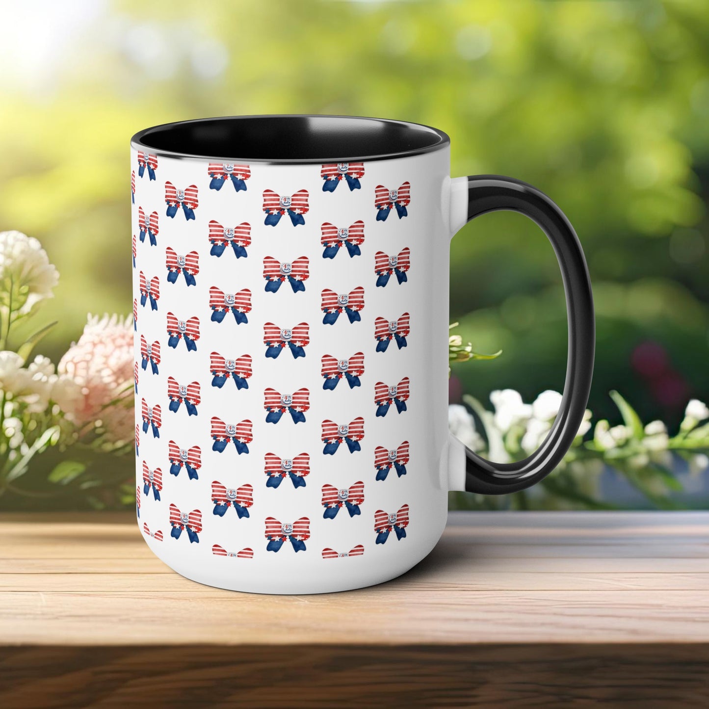 Happy 4th Of July Two -Tone Coffee Mug.15oz.America, Flag, Peace Love America. Proud To Be An American, Red White Blue mug.