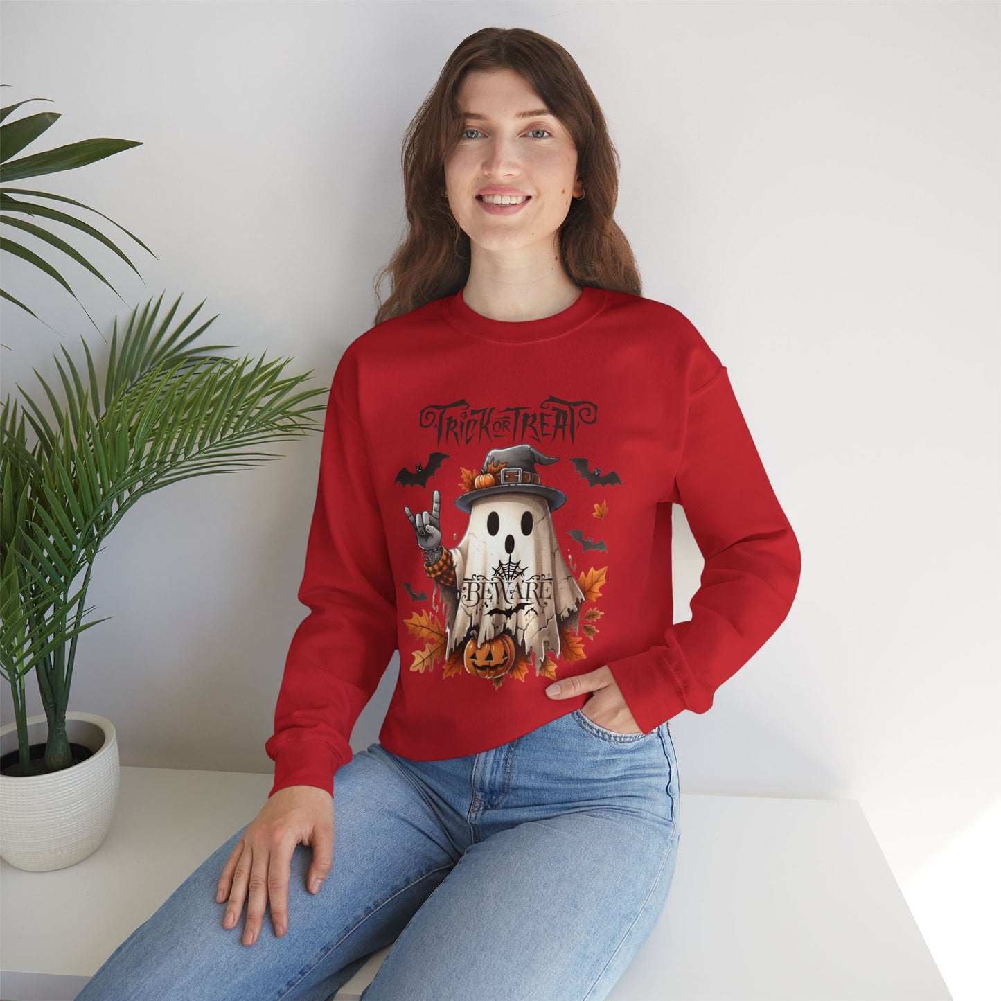 Trick Or Treat Halloween Sweatshirt, Happy Halloween Sweatshirt - Unisex Heavy Blend Crewneck, Halloween Sweatshirt, Cute Spooky Ghost sweatshirt.