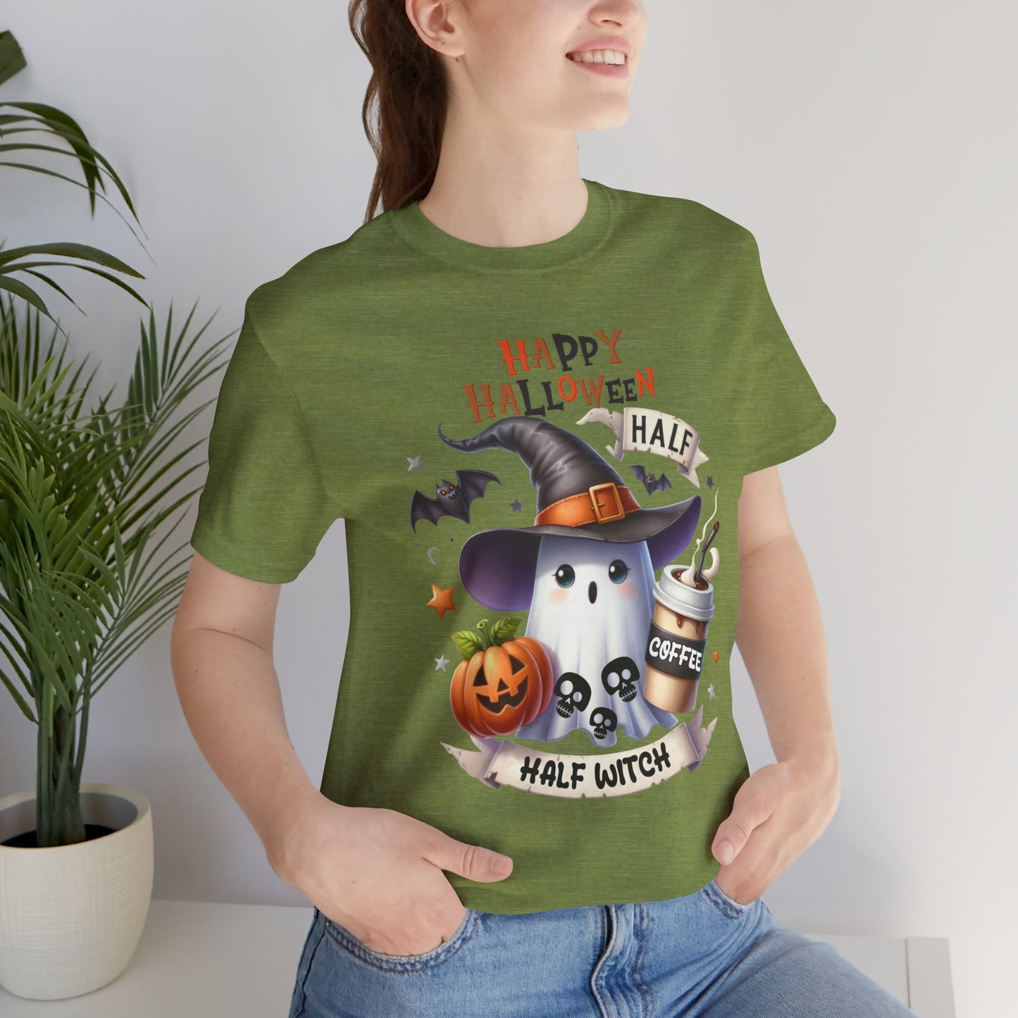 Half Coffee Half Witch T-shirt, Happy Halloween T-shirt, Trick Or Treat T-shirt, Halloween T-shirt, Cool Halloween T-shirt, Spooky T-shirt,