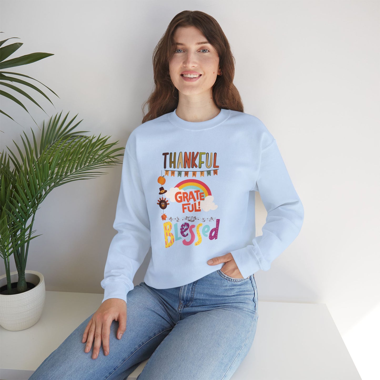 Thankful Grateful Blessed Sweatshirt, HappyThanksgiving Sweatshirt - Unisex Heavy Blend, Happy Thanksgiving2024 Sweatshirt, Thanksgiving Gift, Festive Sweatshirt.