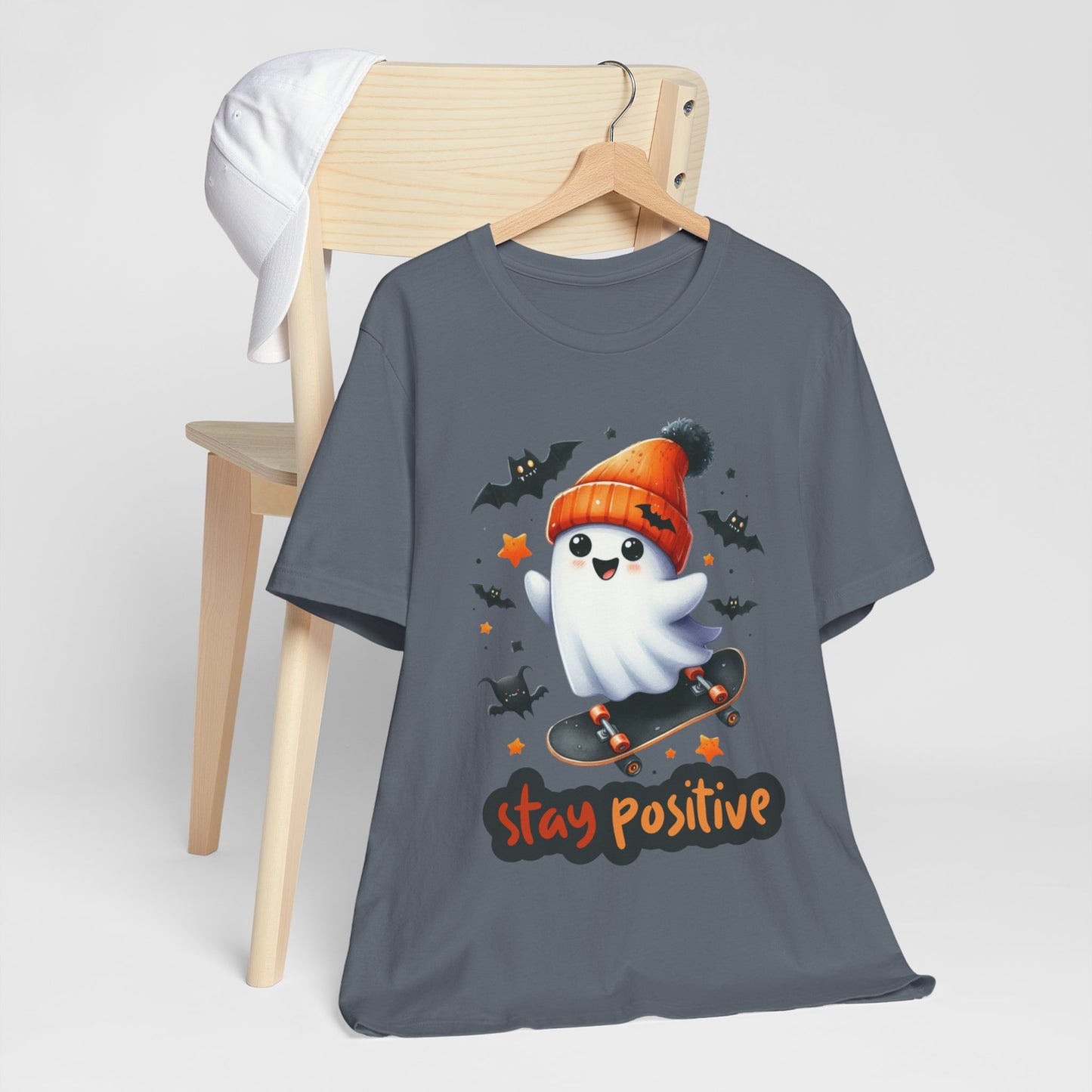 Stay Positive Cute Ghost T-shirt, Happy Halloween Skeleton T-shirt, Happy Halloween T-shirt, Trick Or Treat T-shirt, Halloween T-shirt, Cool Halloween T-shirt, Spooky T-shirt,