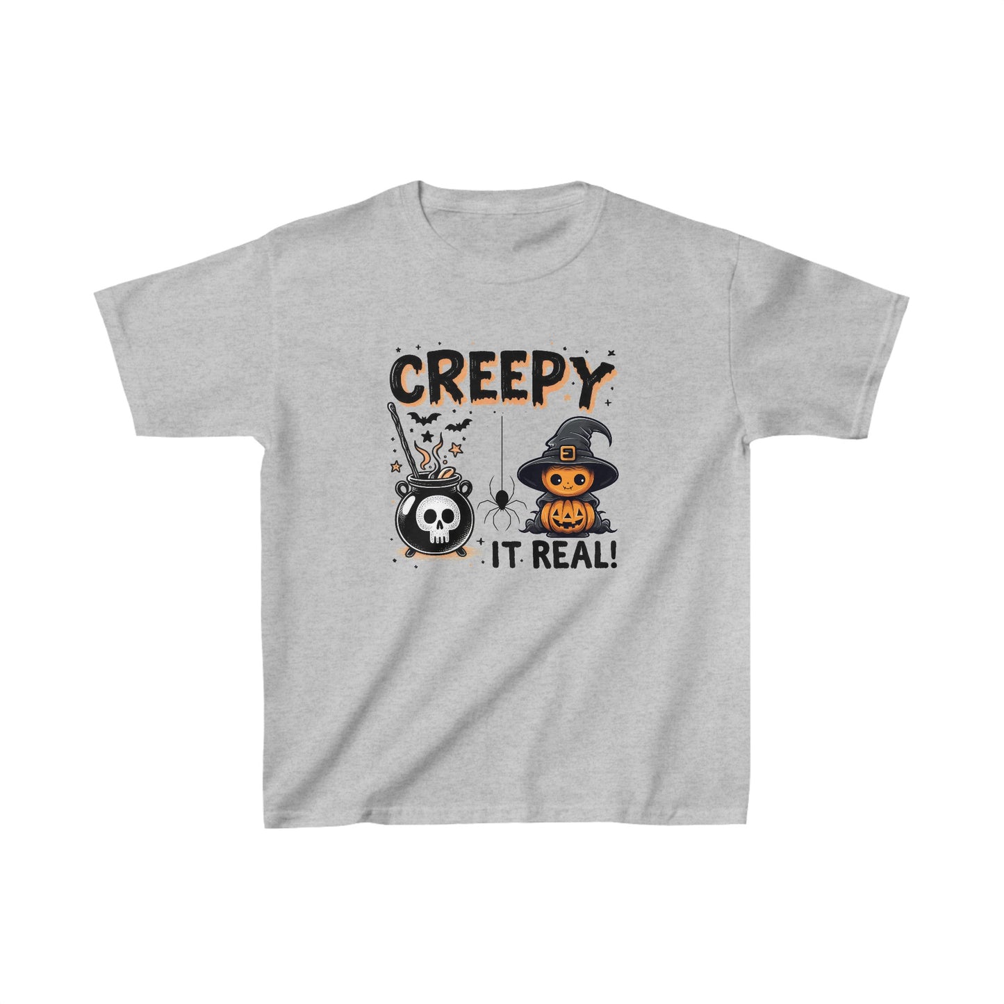Creepy It's Real Kids T-Shirt, Happy Halloween Kids Shirt, Spooky Halloween Kids Heavy Cotton™ Tee, Spooky Season Kids Shirt, Spooky Vibes Shirt, Trick Or Treat Cotton T-Shirt.