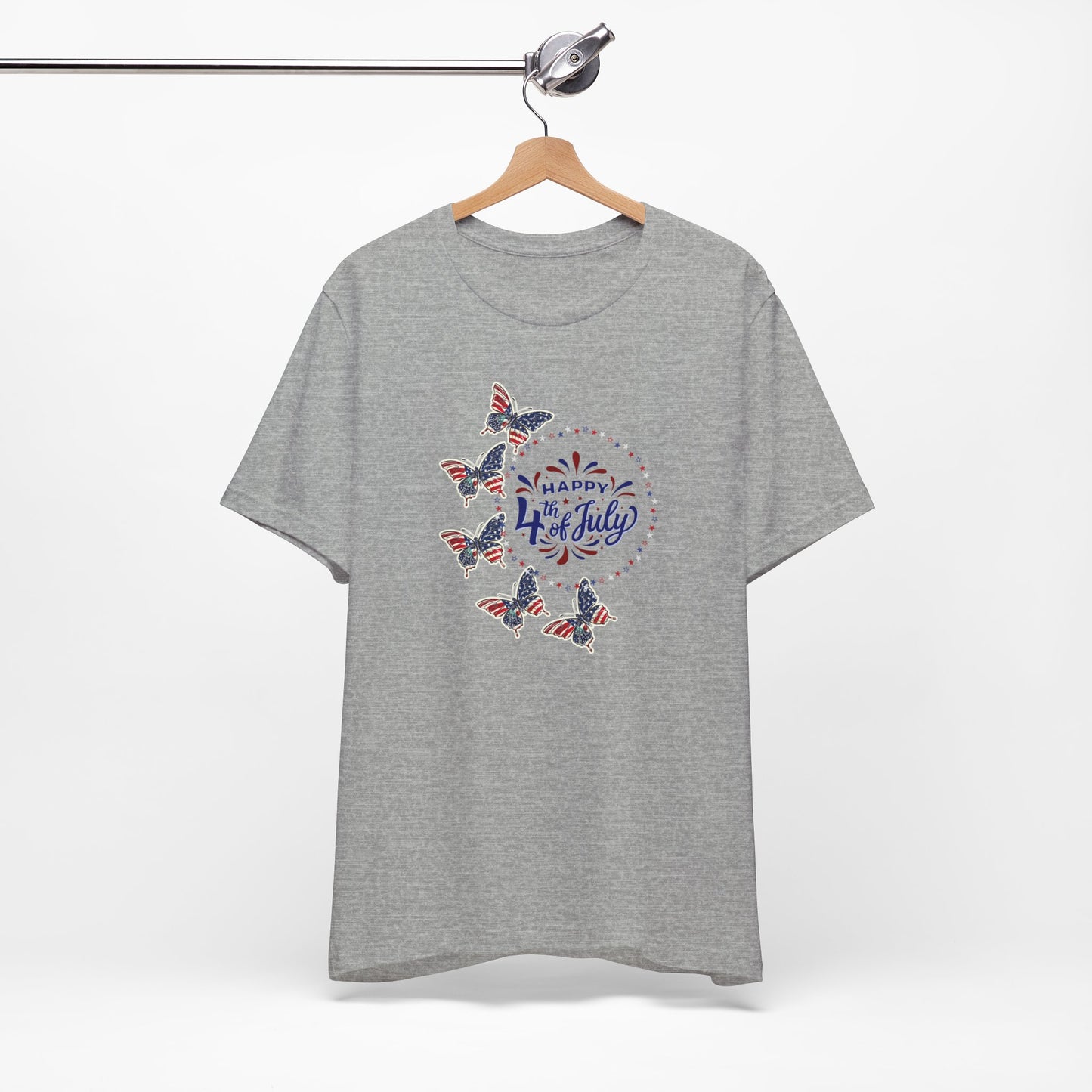 4th of July T-Shirt, Happy 4th Of July Butterfly T-Shirt, Fourth of July unisex jersey short sleeve.