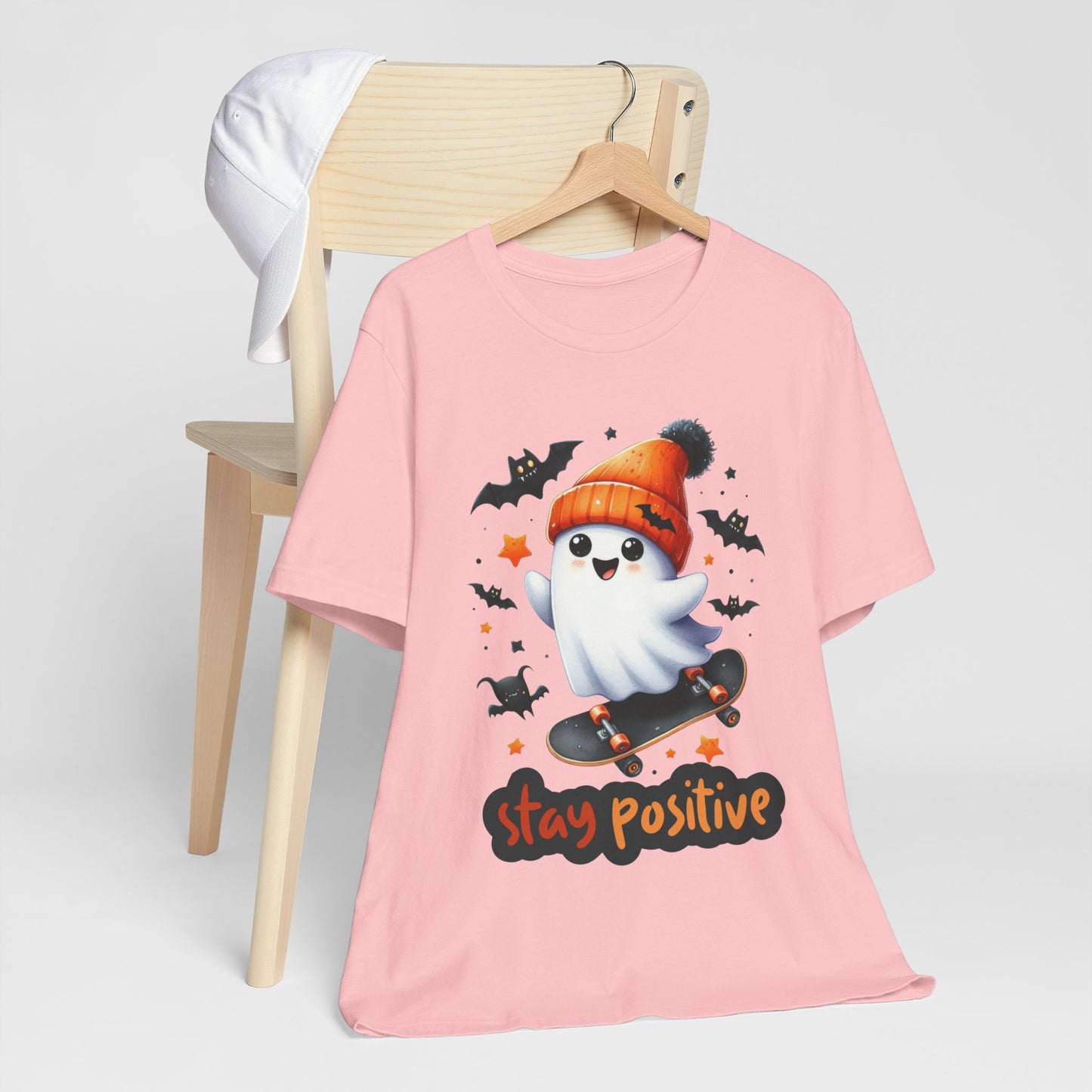 Stay Positive Cute Ghost T-shirt, Happy Halloween Skeleton T-shirt, Happy Halloween T-shirt, Trick Or Treat T-shirt, Halloween T-shirt, Cool Halloween T-shirt, Spooky T-shirt,
