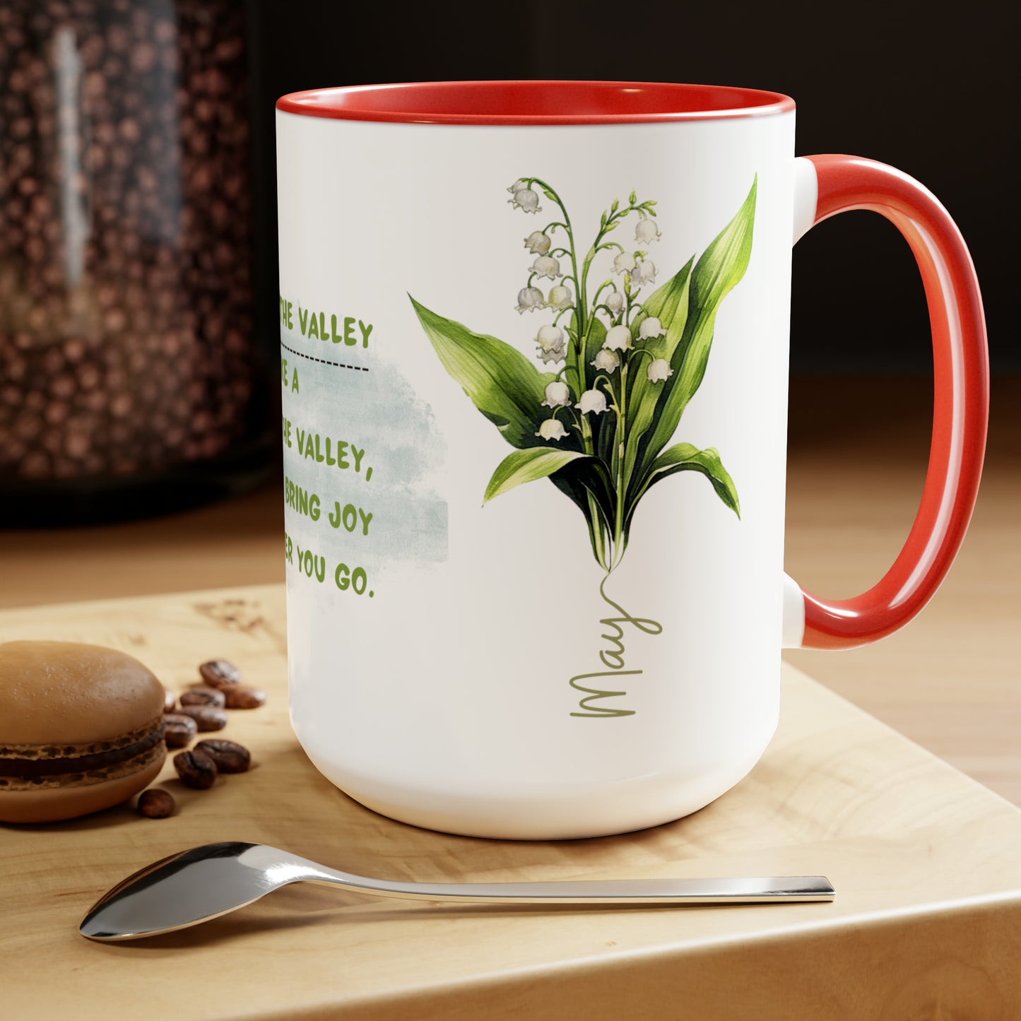 Birth Month FlowerTwo-Tone Coffee Mugs, 15oz, May Birth Month Flower mug.