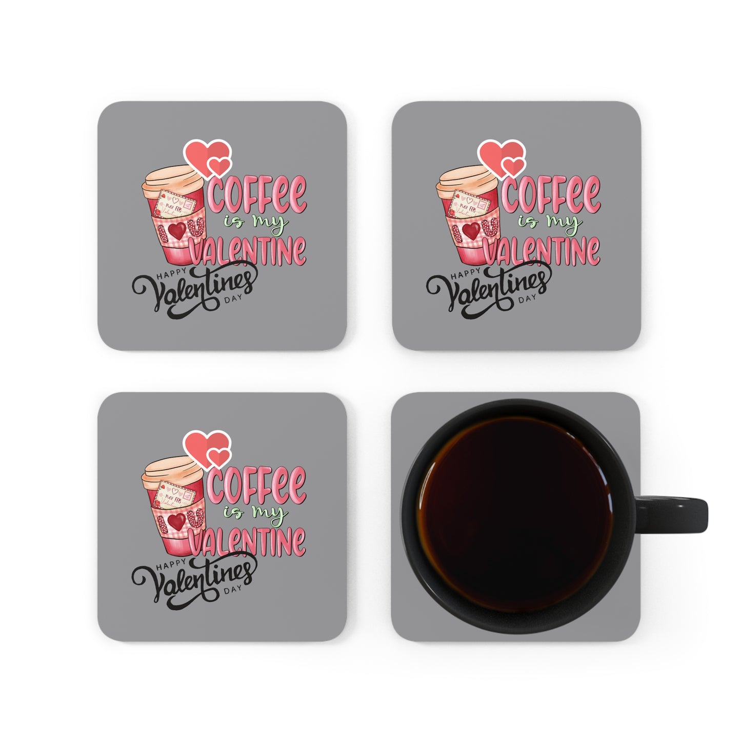 Happy Valentines Day Corkwood Coaster Set