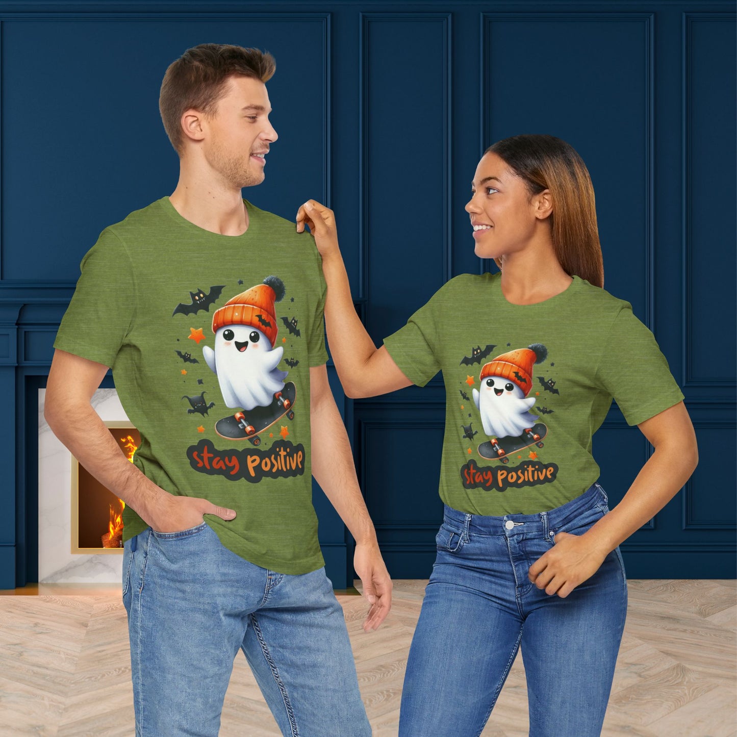 Stay Positive Cute Ghost T-shirt, Happy Halloween Skeleton T-shirt, Happy Halloween T-shirt, Trick Or Treat T-shirt, Halloween T-shirt, Cool Halloween T-shirt, Spooky T-shirt,