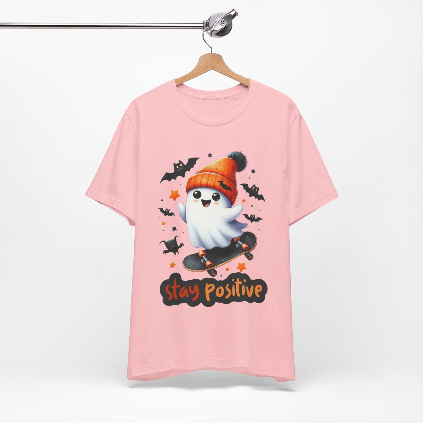 Stay Positive Cute Ghost T-shirt, Happy Halloween Skeleton T-shirt, Happy Halloween T-shirt, Trick Or Treat T-shirt, Halloween T-shirt, Cool Halloween T-shirt, Spooky T-shirt,