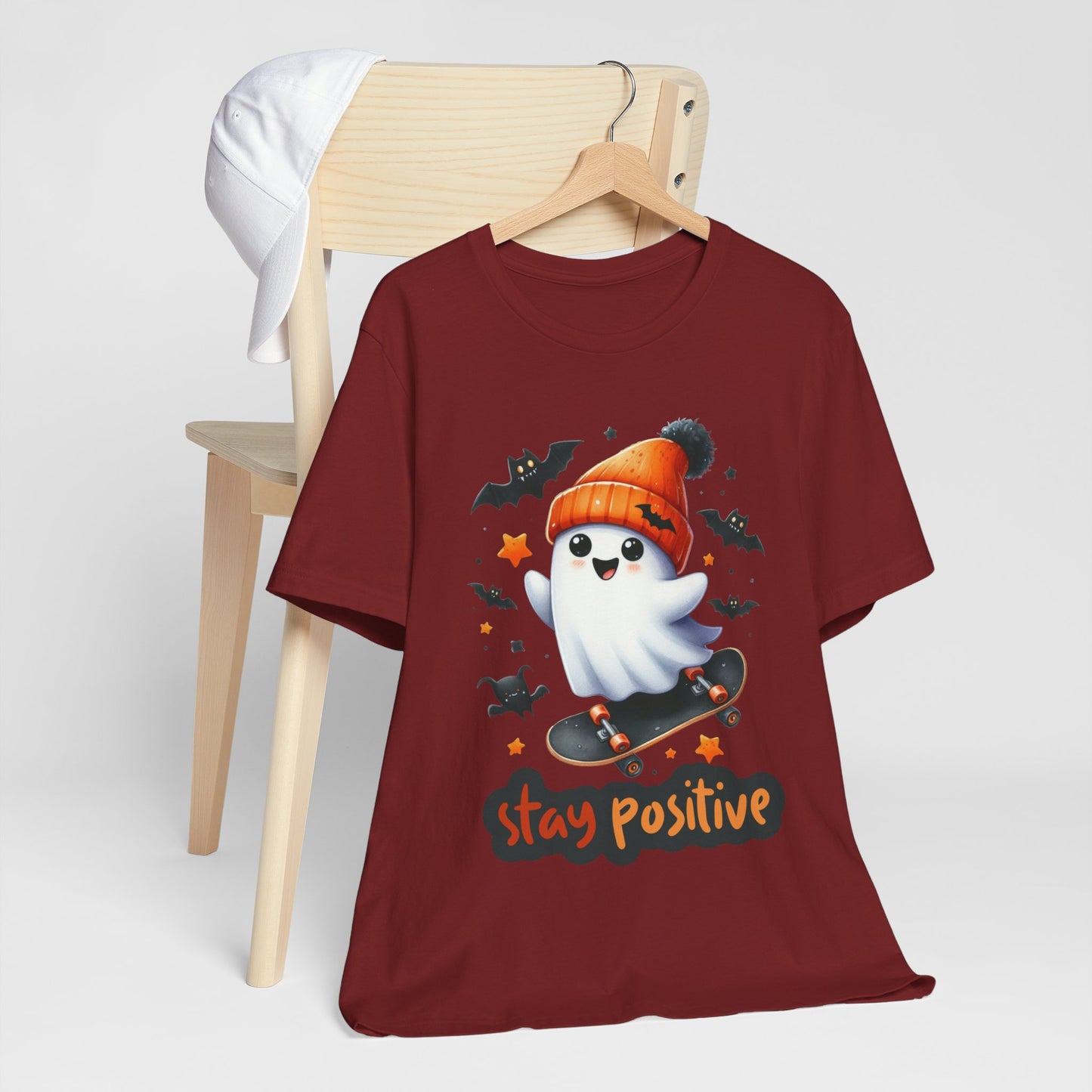 Stay Positive Cute Ghost T-shirt, Happy Halloween Skeleton T-shirt, Happy Halloween T-shirt, Trick Or Treat T-shirt, Halloween T-shirt, Cool Halloween T-shirt, Spooky T-shirt,