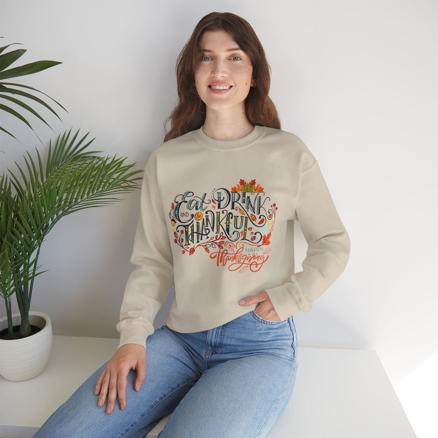 Eat Drink & Thankful Sweatshirt, Thanksgiving Sweatshirt, HappyThanksgiving Sweatshirt - Unisex Heavy Blend, Happy Thanksgiving2024 Sweatshirt, Thanksgiving Gift, Festive Sweatshirt.