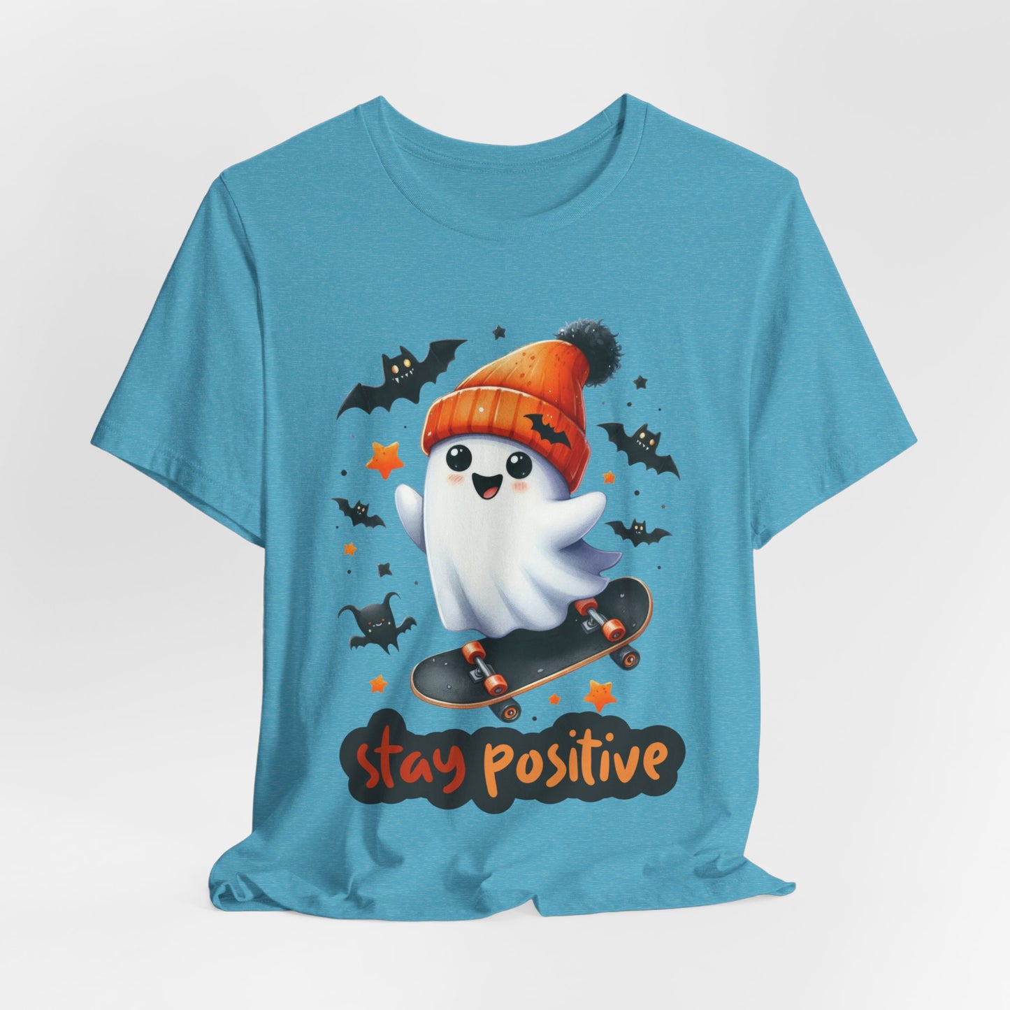 Stay Positive Cute Ghost T-shirt, Happy Halloween Skeleton T-shirt, Happy Halloween T-shirt, Trick Or Treat T-shirt, Halloween T-shirt, Cool Halloween T-shirt, Spooky T-shirt,