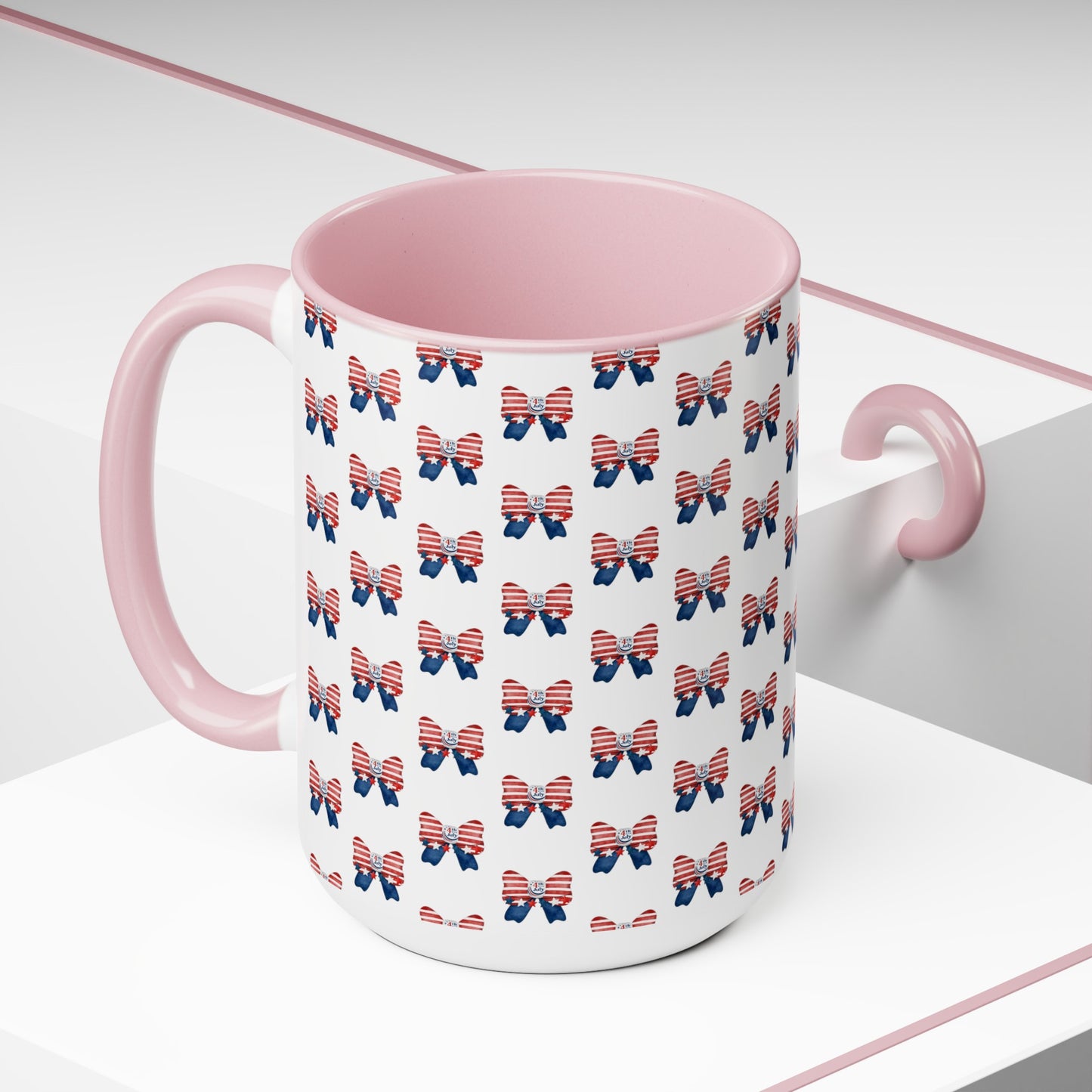 Happy 4th Of July Two -Tone Coffee Mug.15oz.America, Flag, Peace Love America. Proud To Be An American, Red White Blue mug.