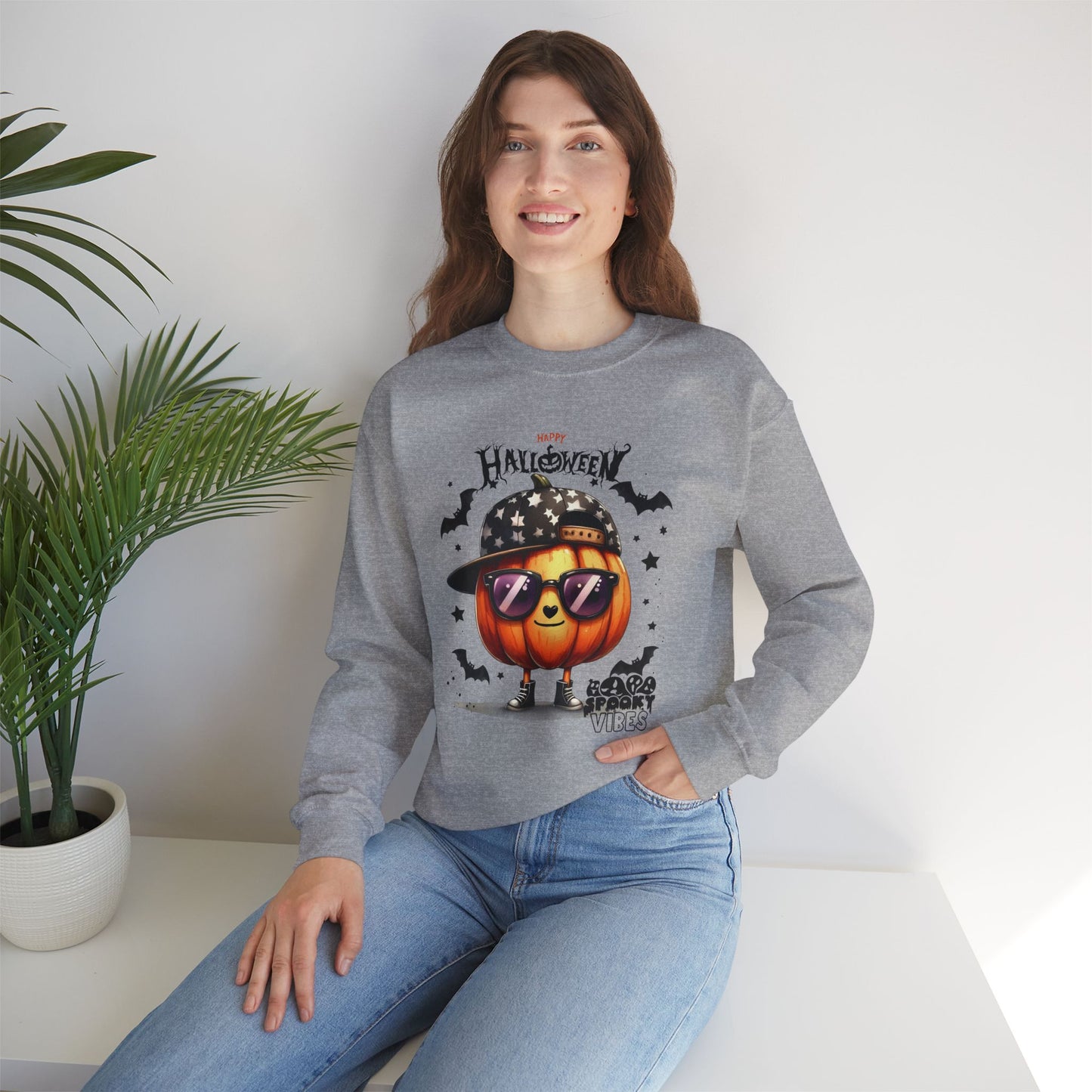 Spooky Vibes Halloween Sweatshirt, Happy Halloween Sweatshirt - Unisex Heavy Blend Crewneck, Halloween Sweatshirt, Cute Spooky Ghost sweatshirt.