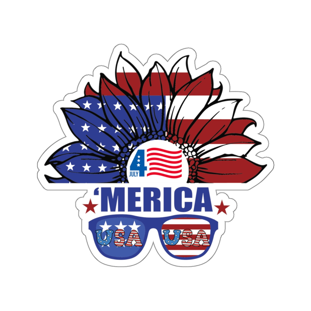 Happy 4th Of July Kiss-Cut Stickers, America, Flag, Peace Love America. Proud To Be An American, Red White Blue stickers.