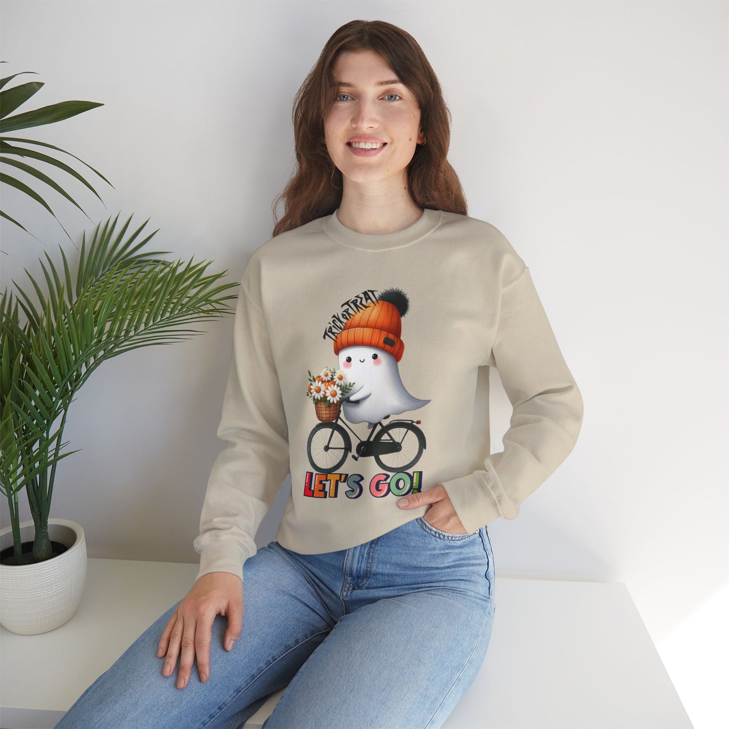 Let's Go Happy Halloween Sweatshirt, Happy Halloween Sweatshirt - Unisex Heavy Blend Crewneck, Halloween Sweatshirt, Cute Spooky Ghost sweatshirt.