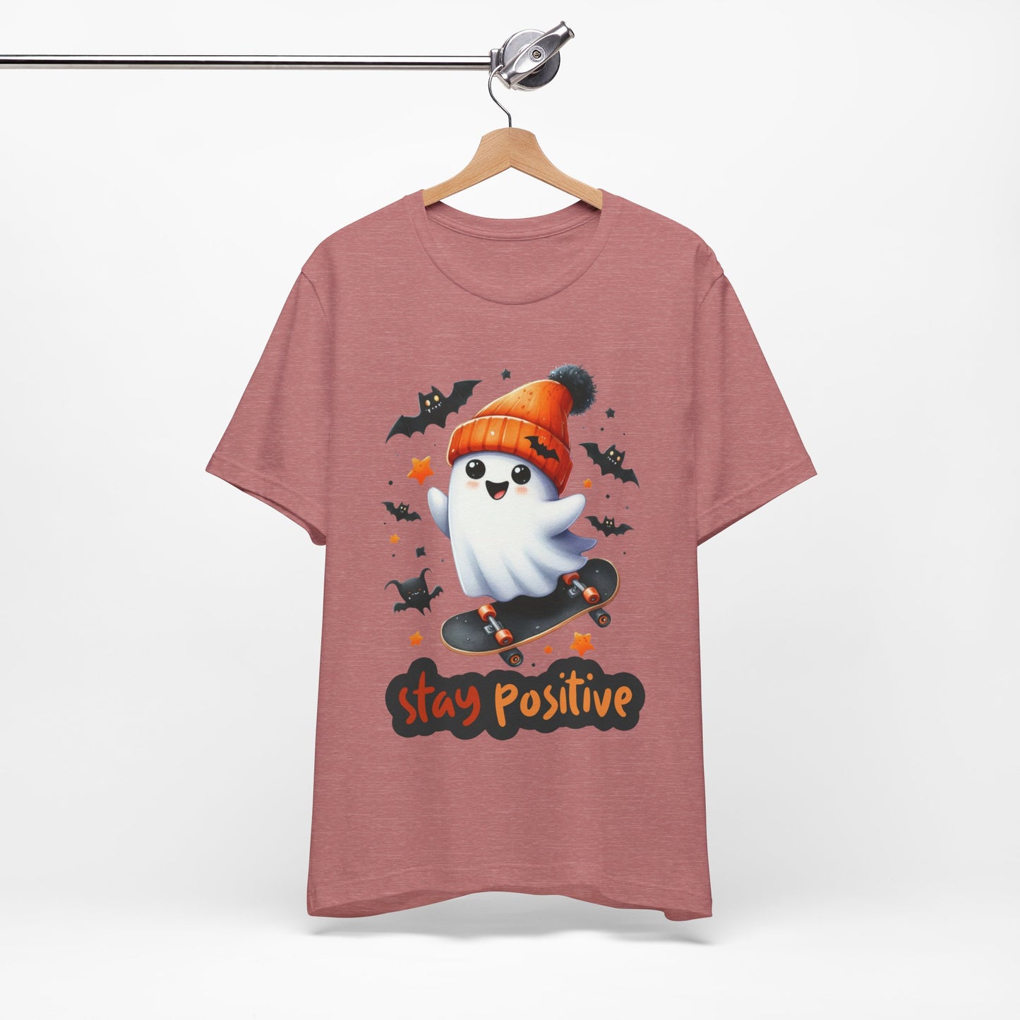 Stay Positive Cute Ghost T-shirt, Happy Halloween Skeleton T-shirt, Happy Halloween T-shirt, Trick Or Treat T-shirt, Halloween T-shirt, Cool Halloween T-shirt, Spooky T-shirt,