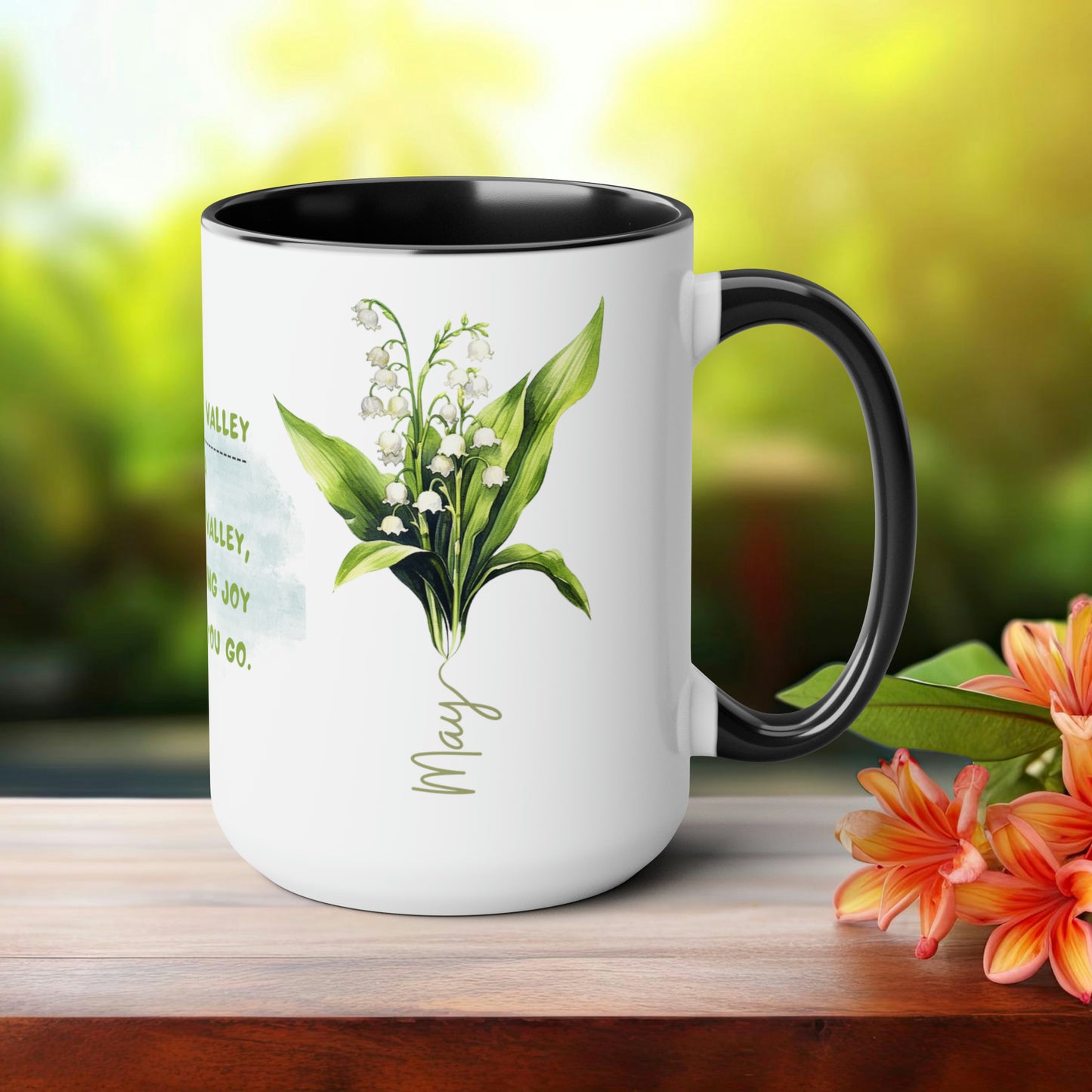 Birth Month FlowerTwo-Tone Coffee Mugs, 15oz, May Birth Month Flower mug.