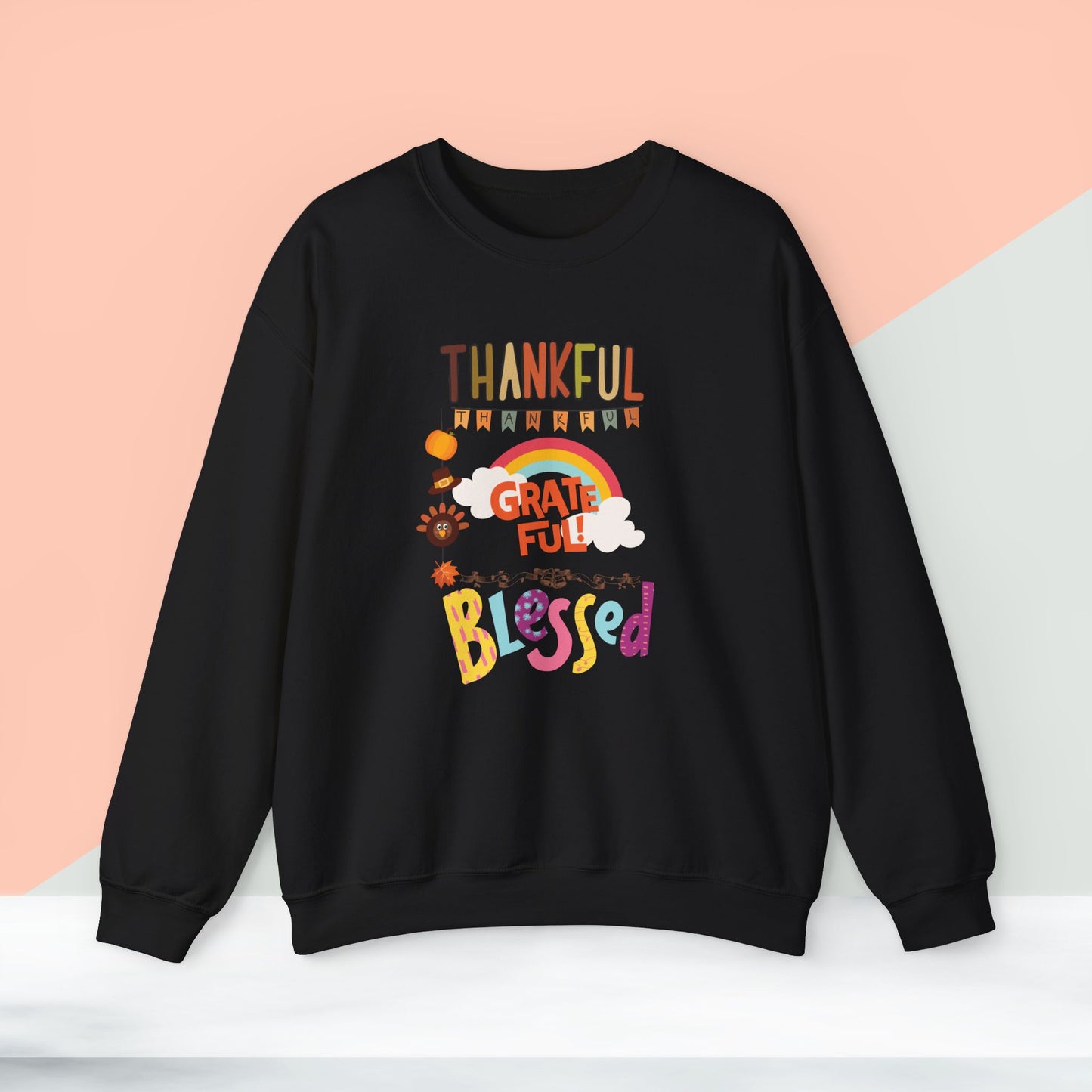 Thankful Grateful Blessed Sweatshirt, HappyThanksgiving Sweatshirt - Unisex Heavy Blend, Happy Thanksgiving2024 Sweatshirt, Thanksgiving Gift, Festive Sweatshirt.