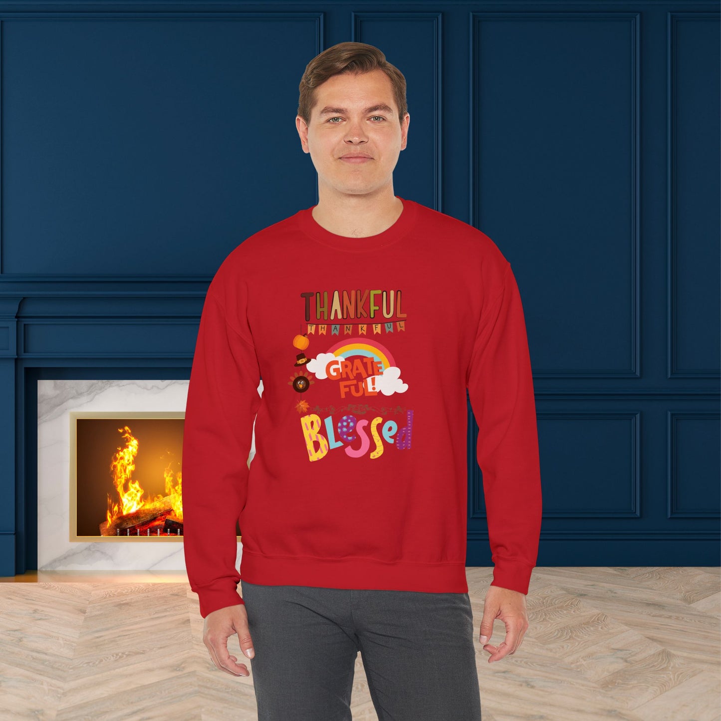 Thankful Grateful Blessed Sweatshirt, HappyThanksgiving Sweatshirt - Unisex Heavy Blend, Happy Thanksgiving2024 Sweatshirt, Thanksgiving Gift, Festive Sweatshirt.