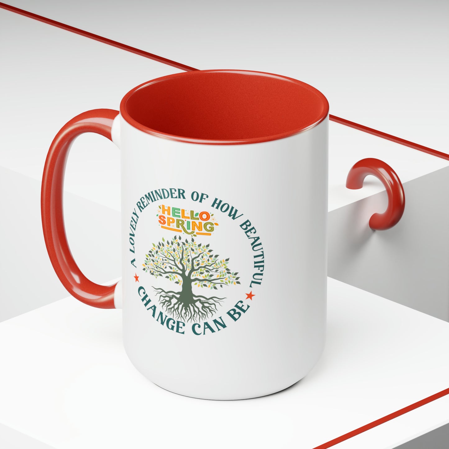 Hello Spring Two-Tone Coffee Mugs, 15oz