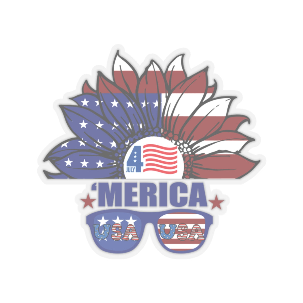 Happy 4th Of July Kiss-Cut Stickers, America, Flag, Peace Love America. Proud To Be An American, Red White Blue stickers.