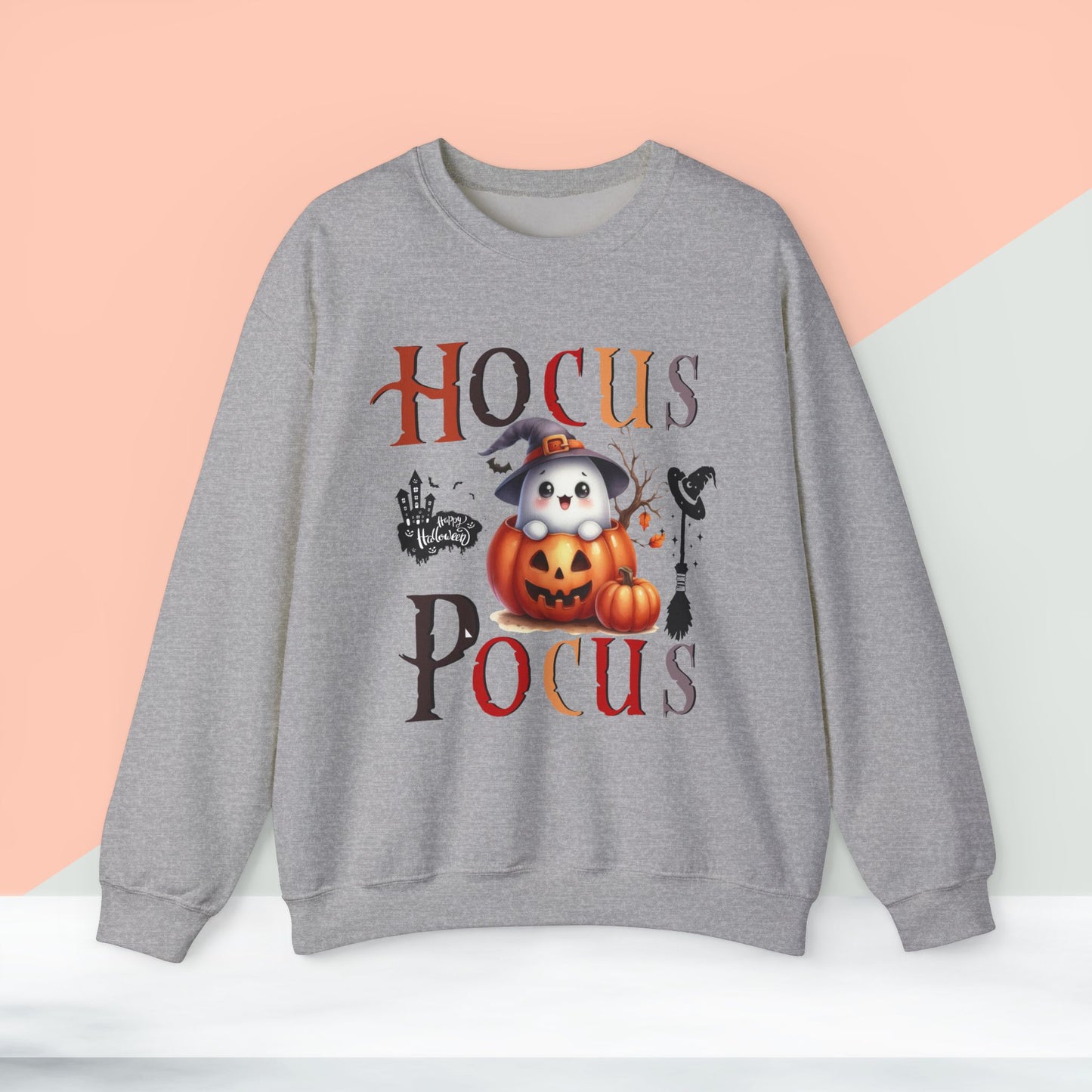 Hocus Pocus Happy Halloween Sweatshirt, Happy Halloween Sweatshirt - Unisex Heavy Blend Crewneck, Halloween Sweatshirt, Cute Spooky Ghost sweatshirt.