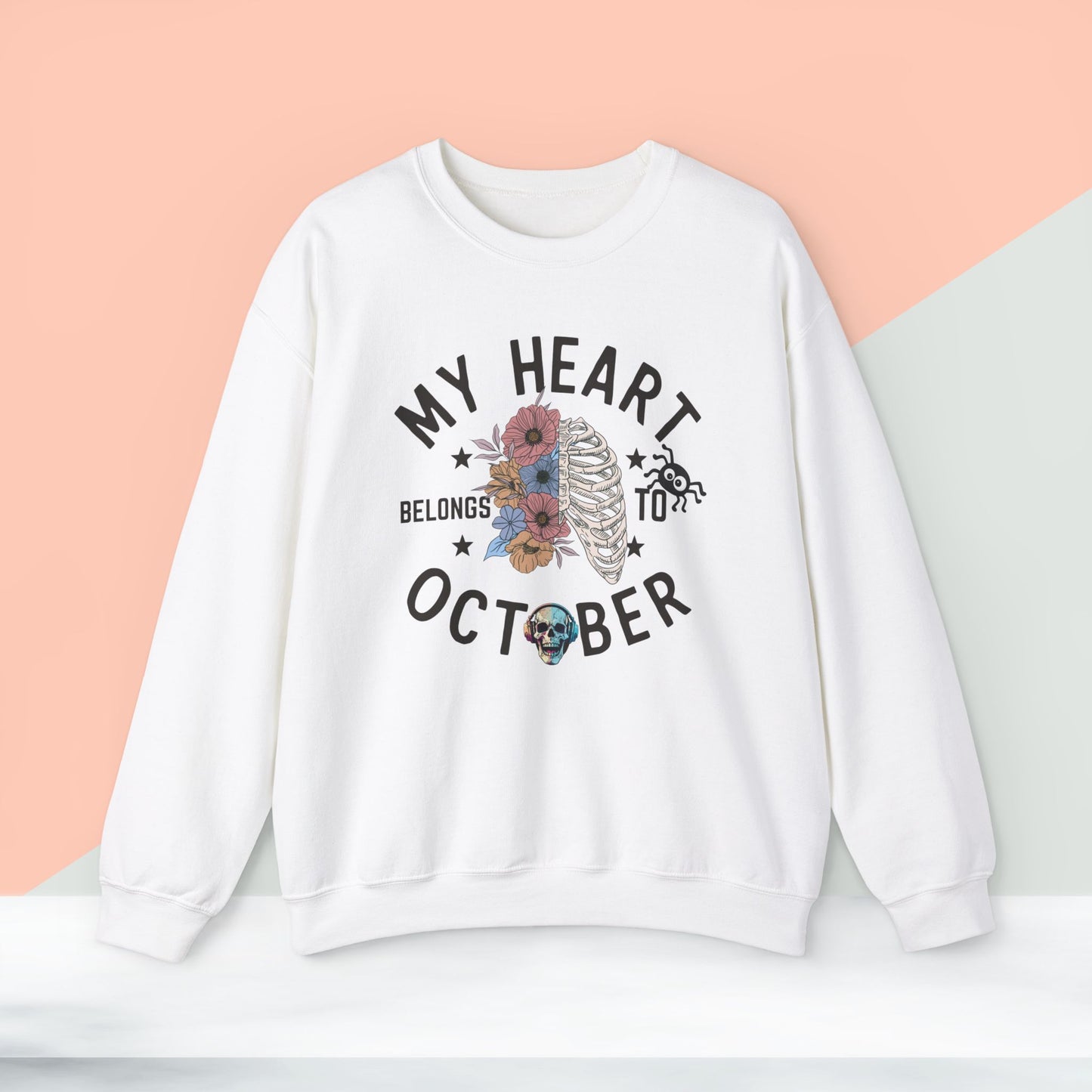 My Heart Belongs To October Halloween Sweatshirt, Happy Halloween Sweatshirt - Unisex Heavy Blend Crewneck, Halloween Sweatshirt, Cute Spooky Ghost sweatshirt.