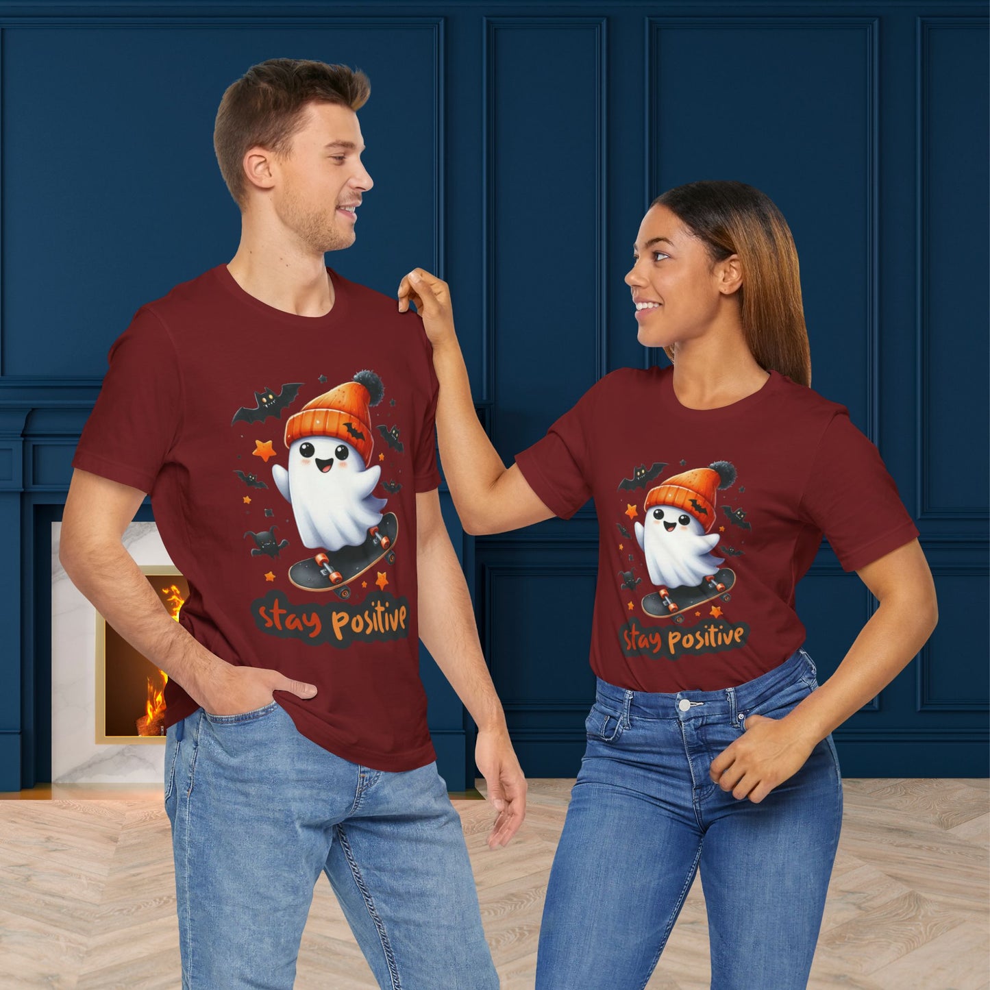 Stay Positive Cute Ghost T-shirt, Happy Halloween Skeleton T-shirt, Happy Halloween T-shirt, Trick Or Treat T-shirt, Halloween T-shirt, Cool Halloween T-shirt, Spooky T-shirt,