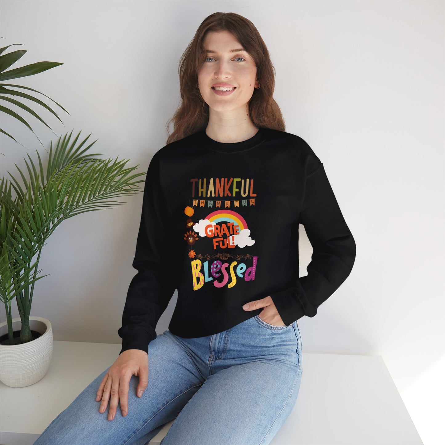 Thankful Grateful Blessed Sweatshirt, HappyThanksgiving Sweatshirt - Unisex Heavy Blend, Happy Thanksgiving2024 Sweatshirt, Thanksgiving Gift, Festive Sweatshirt.