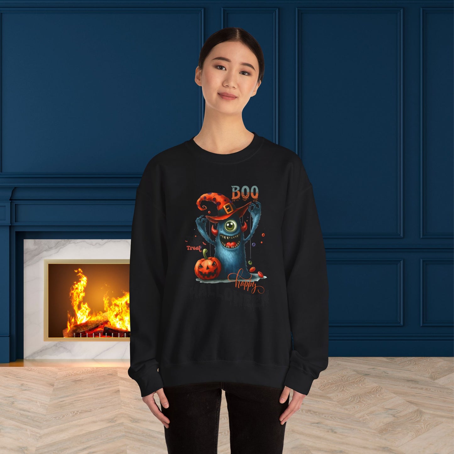 Boo Happy Halloween Sweatshirt, Happy Halloween Sweatshirt - Unisex Heavy Blend Crewneck, Halloween Sweatshirt, Cute Spooky Ghost sweatshirt.